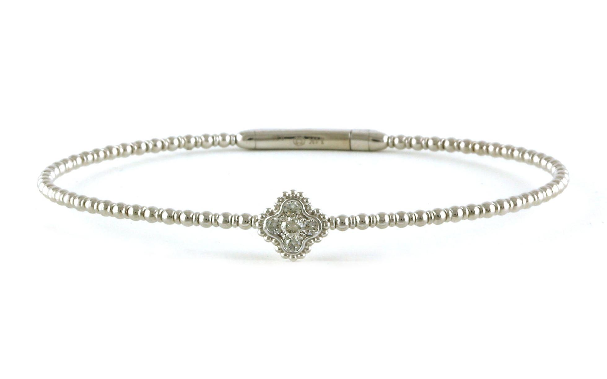 Clover 5-Stone Diamond Cluster Flexi Bangle Bracelet with Beaded Detail in White Gold (0.20cts TWT)