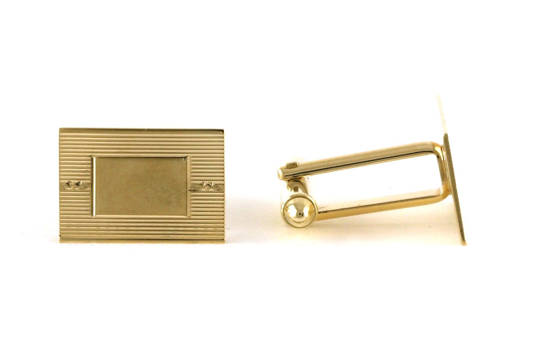 Estate Piece: Rectangular Cufflinks in Yellow with Groove Line Details Gold