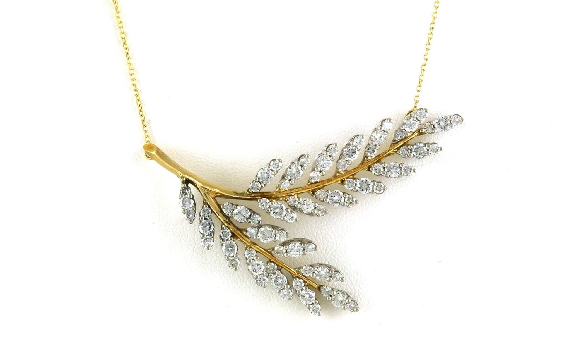 Estate Piece: Leaves on a Branch Diamond Necklace on Split Chain in Yellow Gold and Platinum (3.12cts TWT)