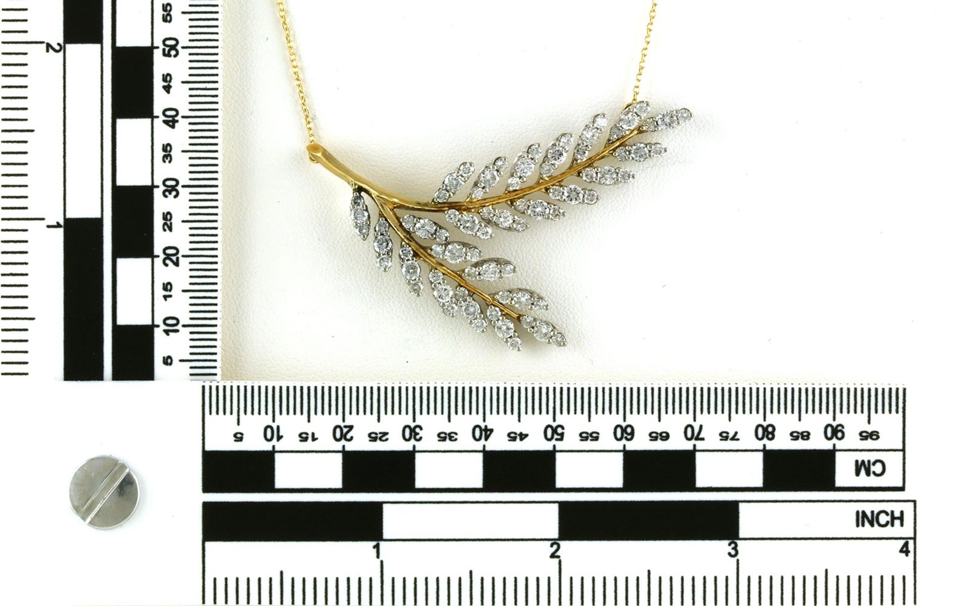 Estate Piece: Leaves on a Branch Diamond Necklace on Split Chain in Yellow Gold and Platinum (3.12cts TWT) scale