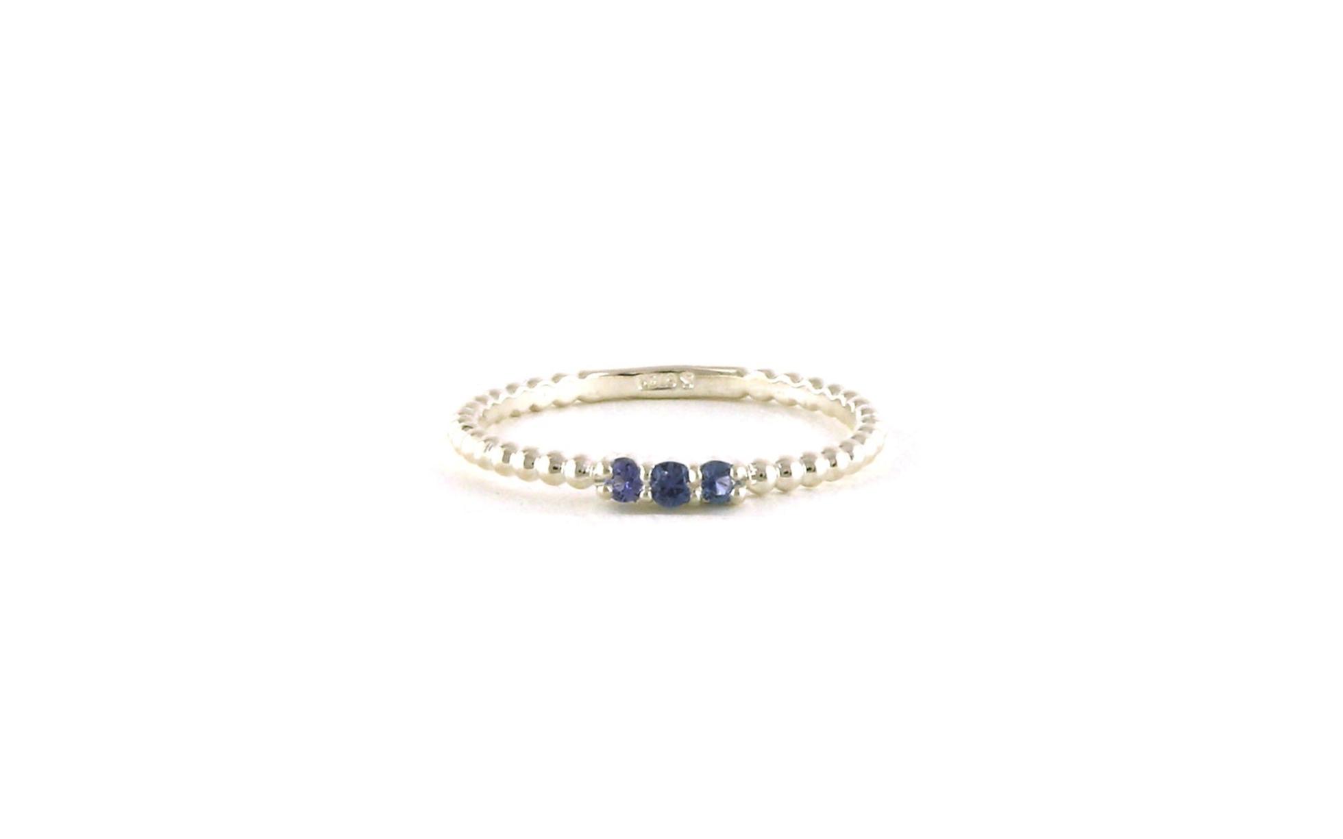 3-Stone Montana Yogo Sapphire Ring with Beaded Detail in Sterling Silver (0.07cts TWT)
