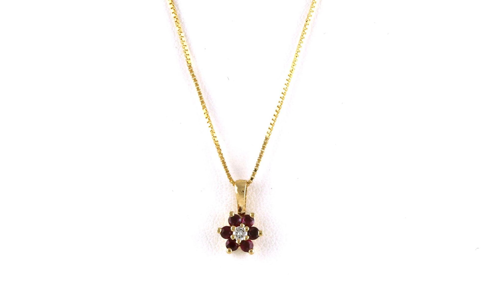 Estate Piece: Cluster Ruby and Diamond Necklace in Yellow Gold (0.23cts TWT)