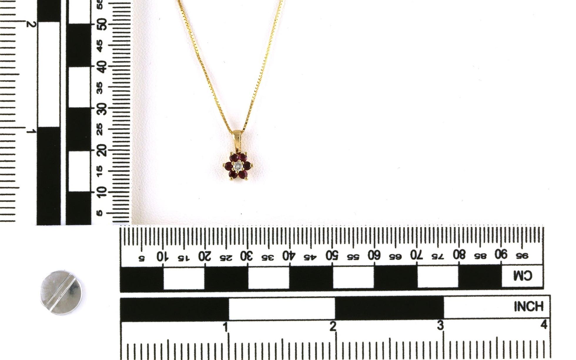 Estate Piece: Cluster Ruby and Diamond Necklace in Yellow Gold (0.23cts TWT) scale