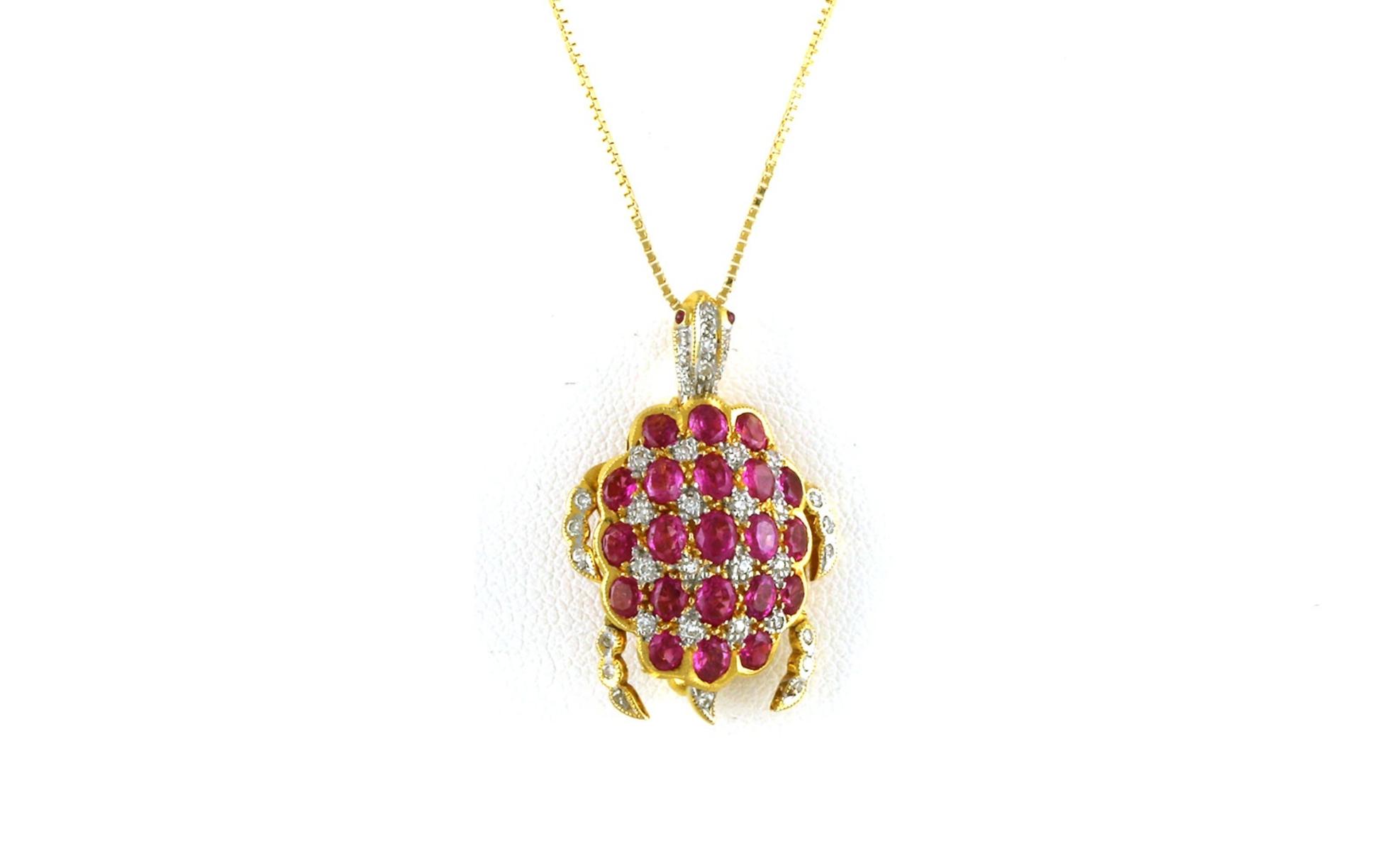 Estate Piece: Turtle Ruby and Diamond Pin/Pendant in Yellow Gold (2.75cts TWT)