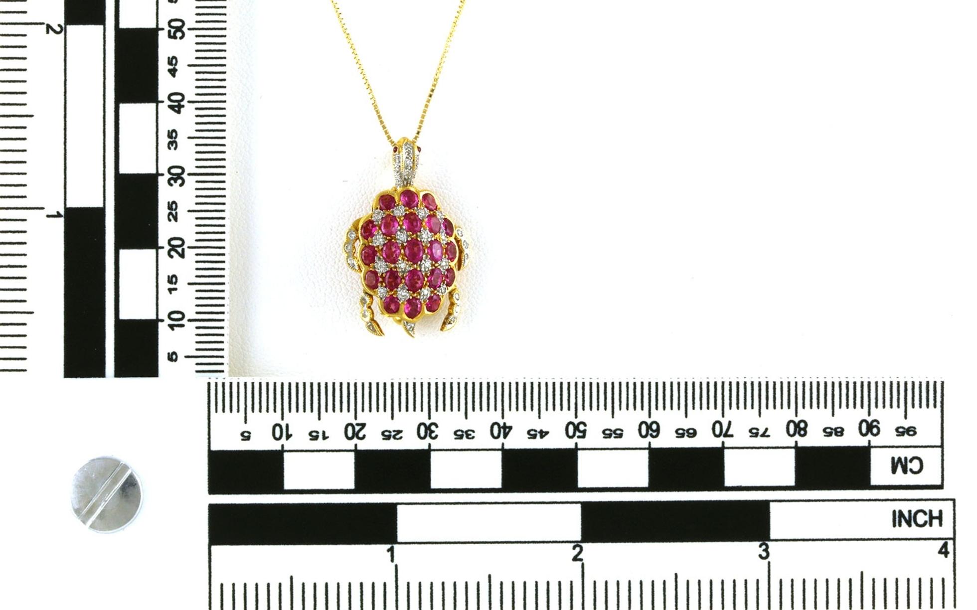 Estate Piece: Turtle Ruby and Diamond Pin/Pendant in Yellow Gold (2.75cts TWT) scale