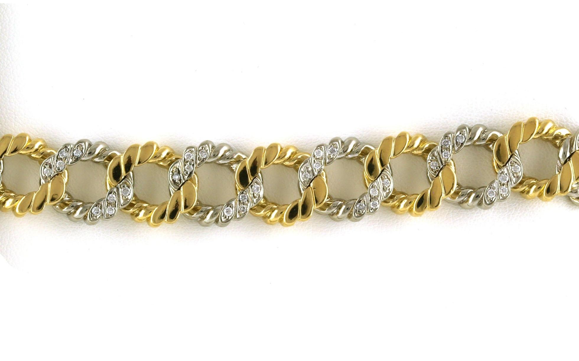 Estate Piece: Tiffany and Co. Pave Curb Link Bracelet in Two-tone Yellow and White Gold (2.00cts TWT)