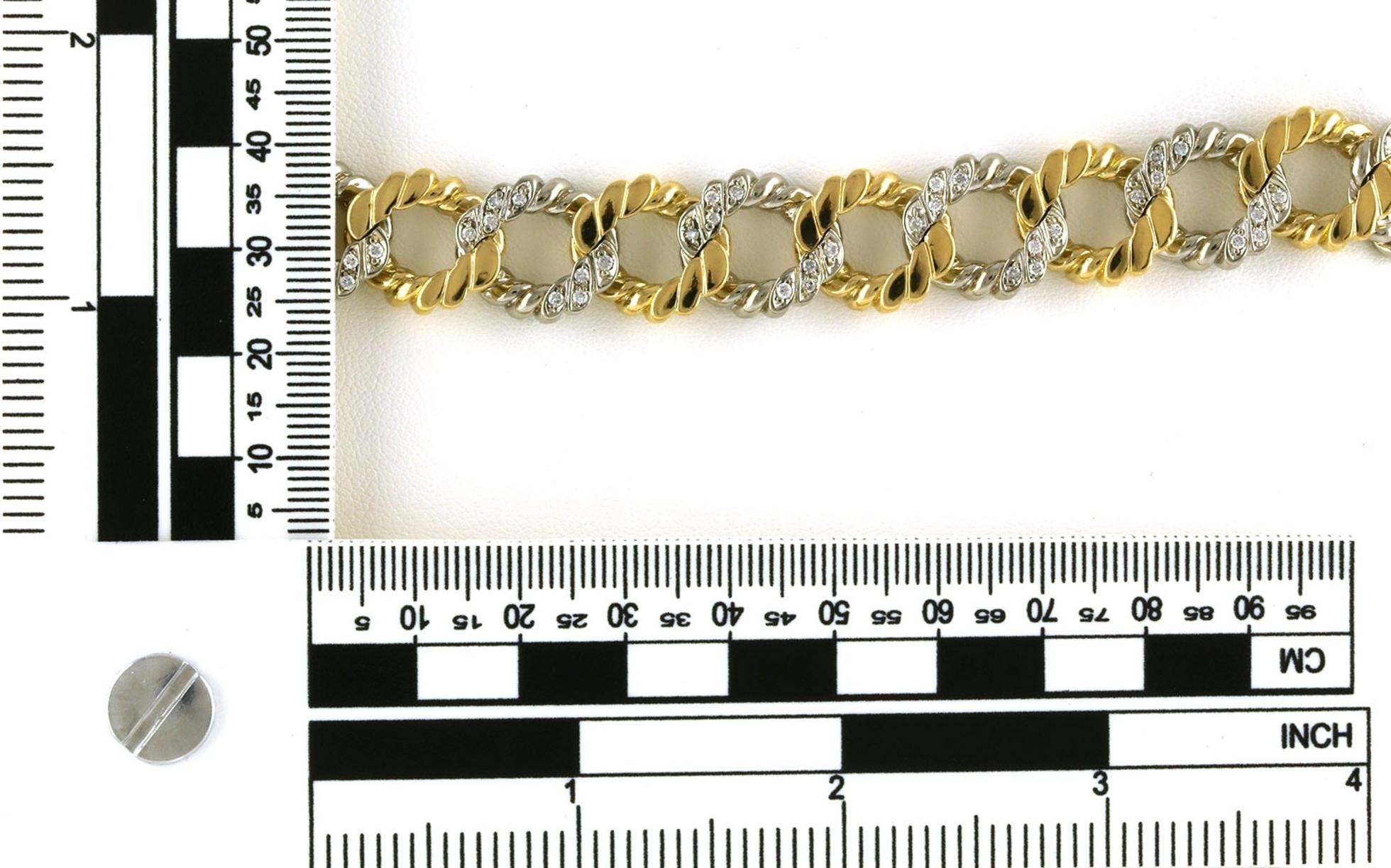 Estate Piece: Tiffany and Co. Pave Curb Link Bracelet in Two-tone Yellow and White Gold (2.00cts TWT) scale