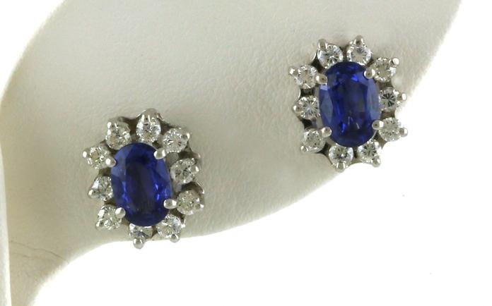 content/products/Estate Piece: Halo-style Oval-cut Sapphire and Diamond Stud Earrings in White Gold (2.60cts TWT)