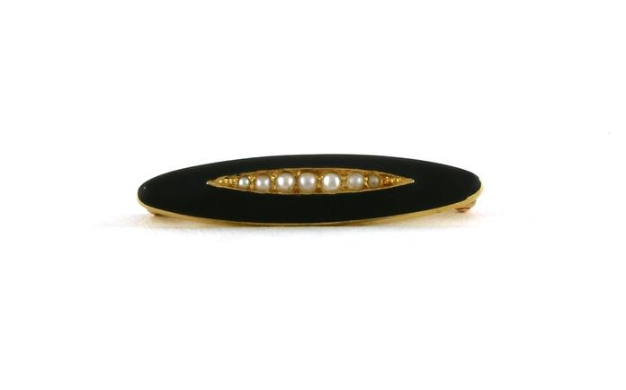 content/products/Estate Piece: 7-Stone Black Enamel and Pearl Oval Bar Brooch in Yellow Gold
