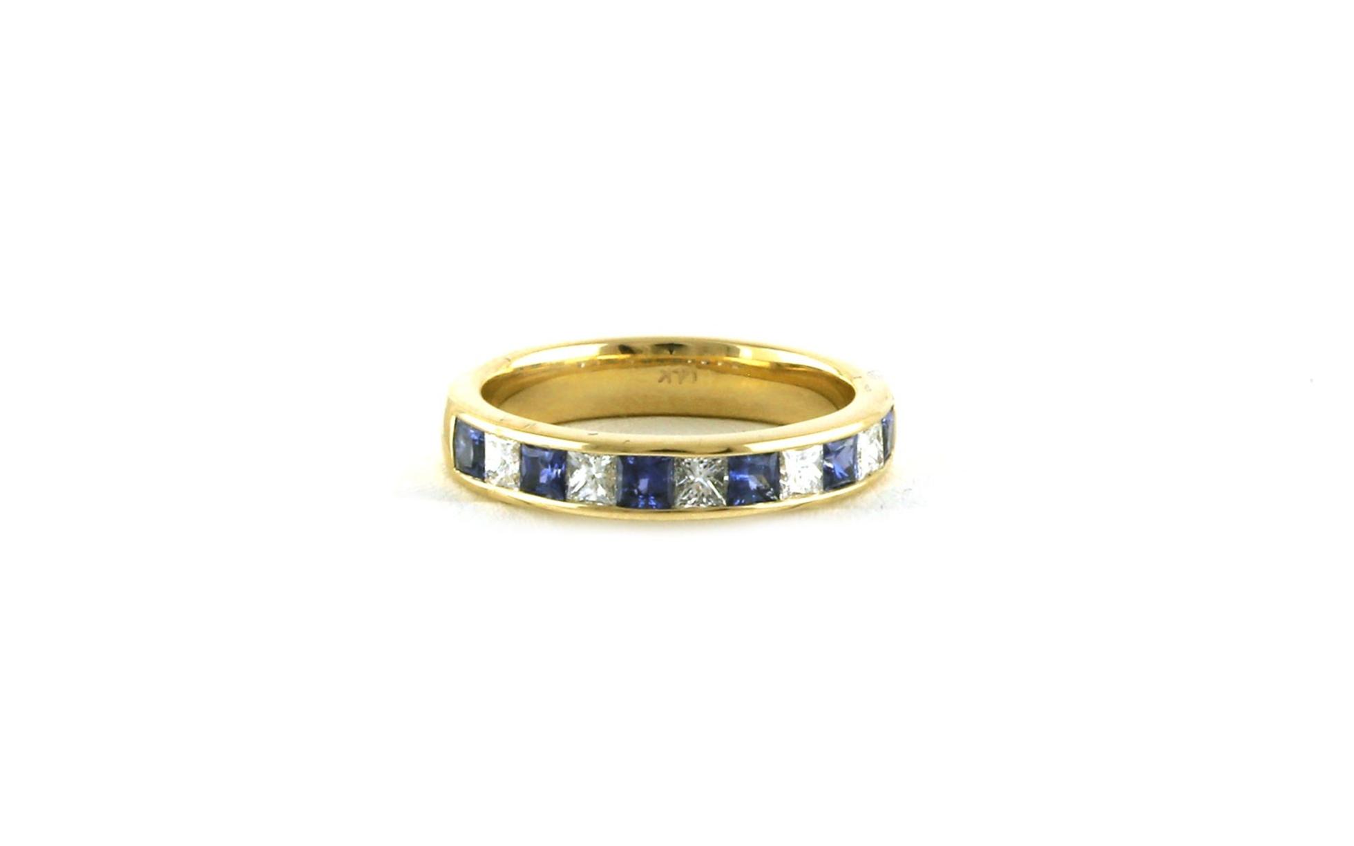 11-Stone Alternating Channel-set Princess-cut Montana Yogo Sapphire and Diamond Band in Yellow Gold (1.08cts TWT)