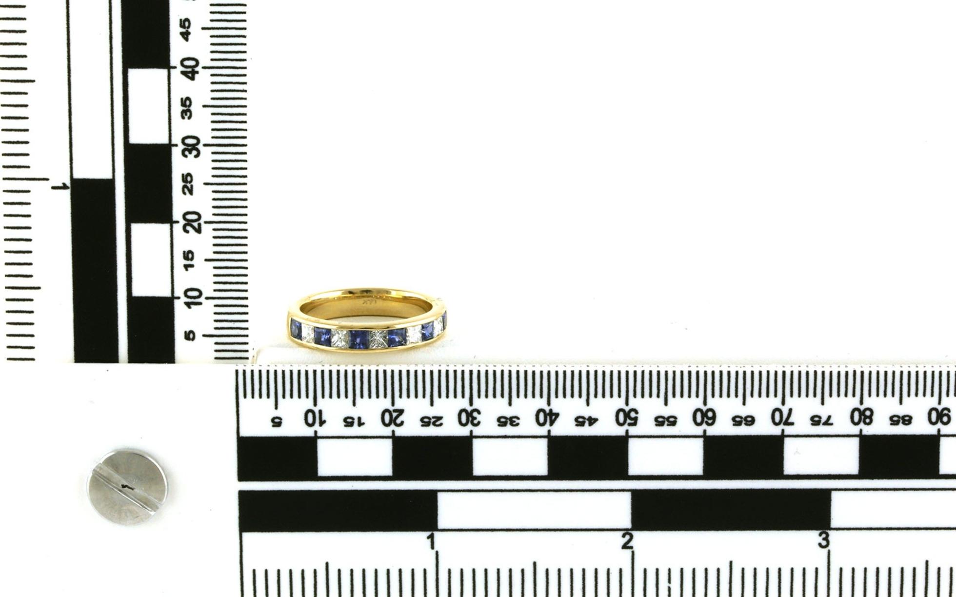 11-Stone Alternating Channel-set Princess-cut Montana Yogo Sapphire and Diamond Band in Yellow Gold (1.08cts TWT) scale