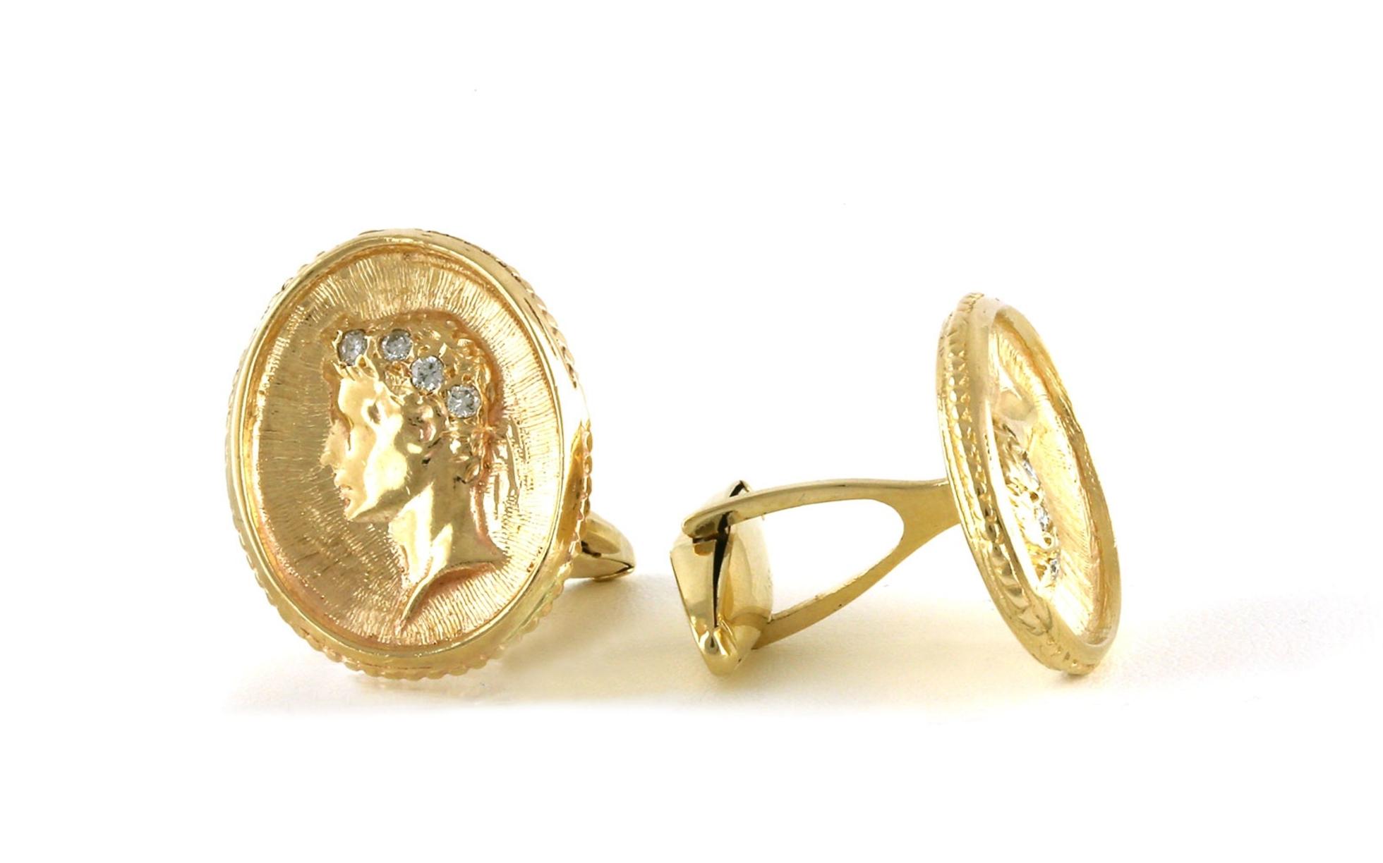 Estate Piece: Oval Roman Bust Diamond Cufflinks in Yellow Gold