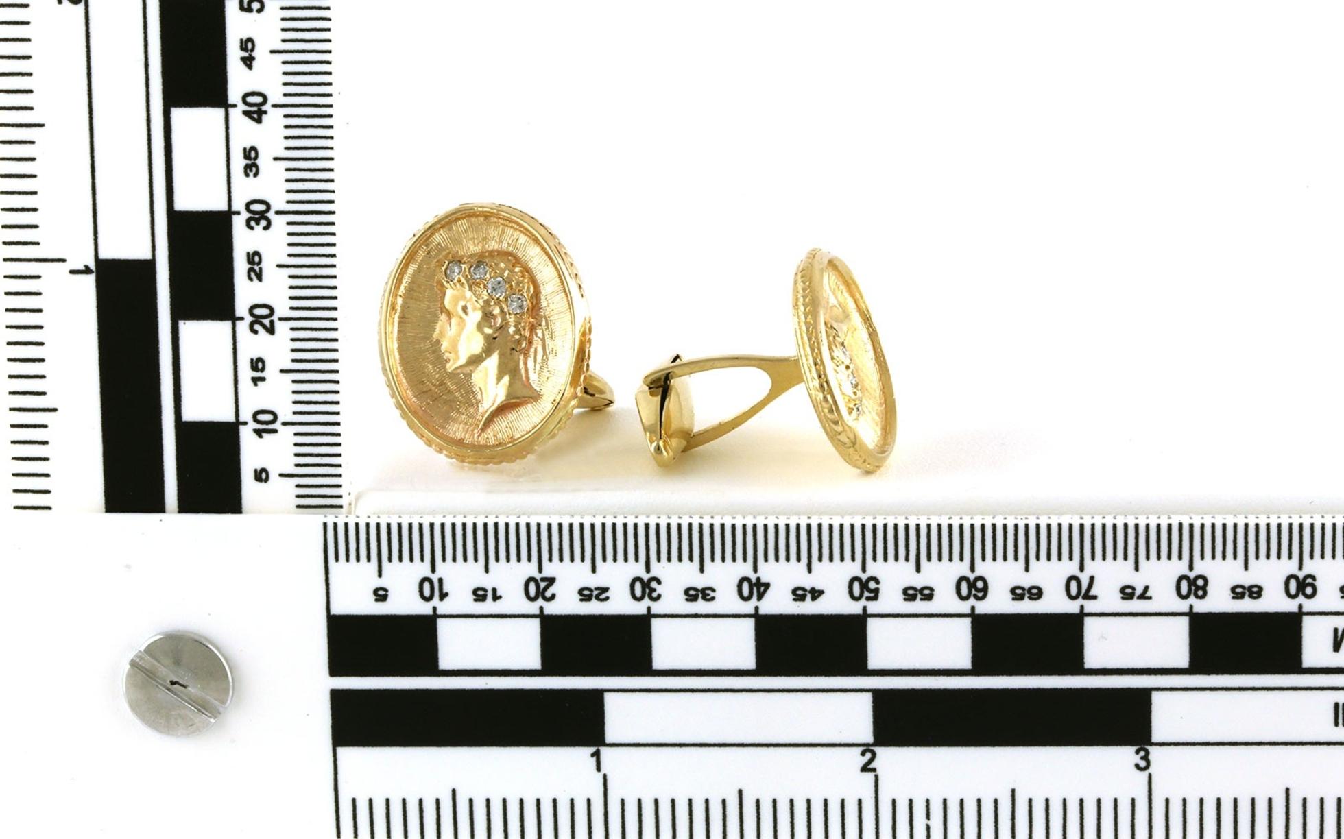 Estate Piece: Oval Roman Bust Diamond Cufflinks in Yellow Gold scale