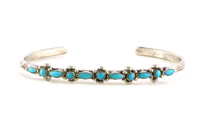 content/products/Estate Piece: Floral Marquise and Round Turquoise Cuff in Sterling Silver