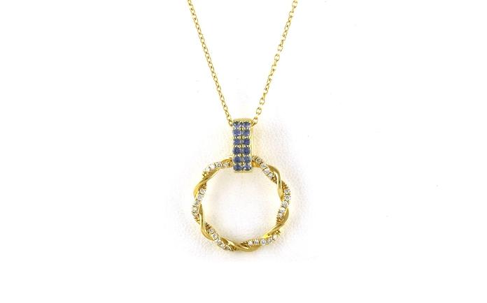 content/products/Twisted Circle Diamond Necklace with Pave Montana Yogo Sapphire Bail in Yellow Gold (0.37cts TWT)