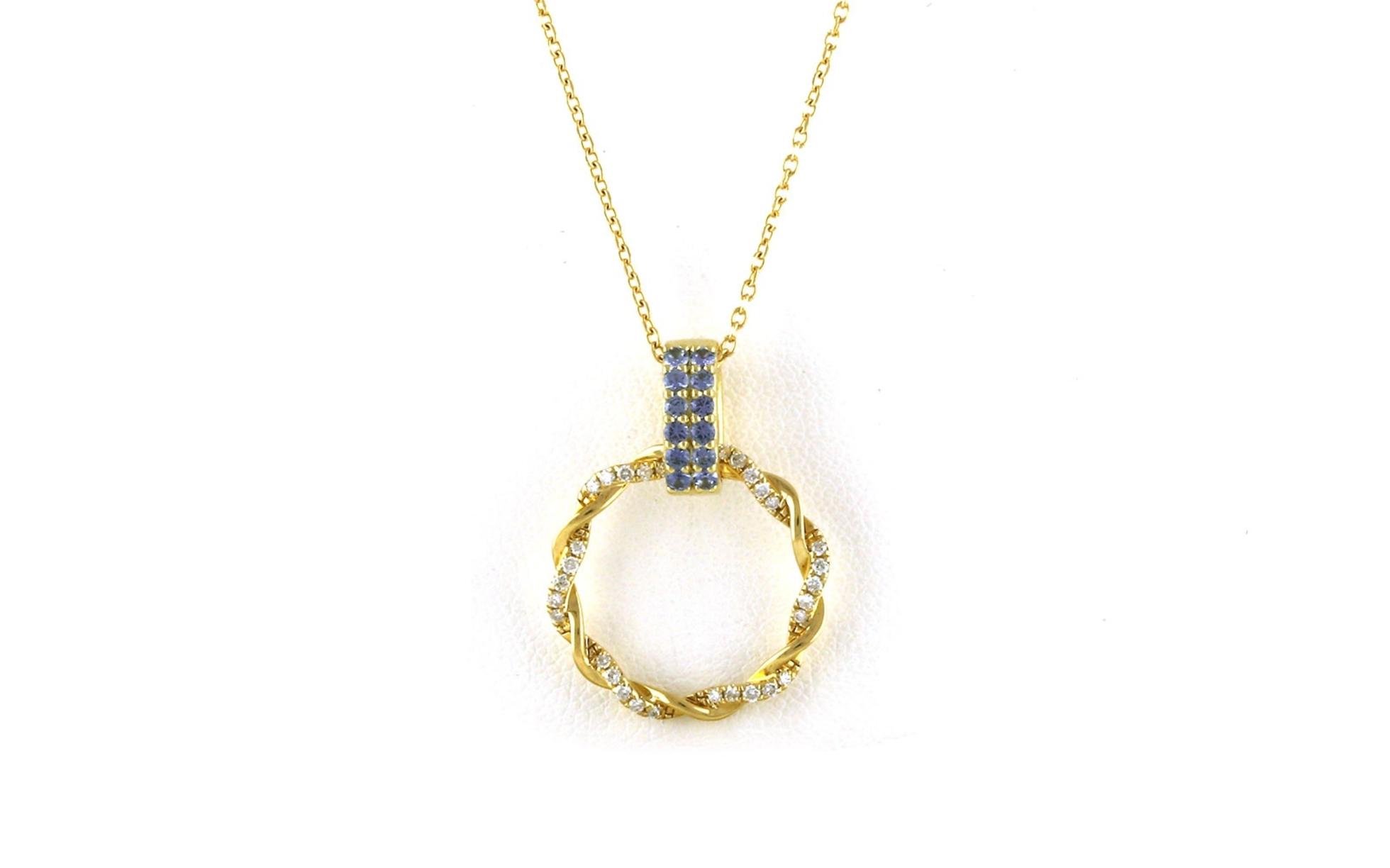 Twisted Circle Diamond Necklace with Pave Montana Yogo Sapphire Bail in Yellow Gold (0.37cts TWT)