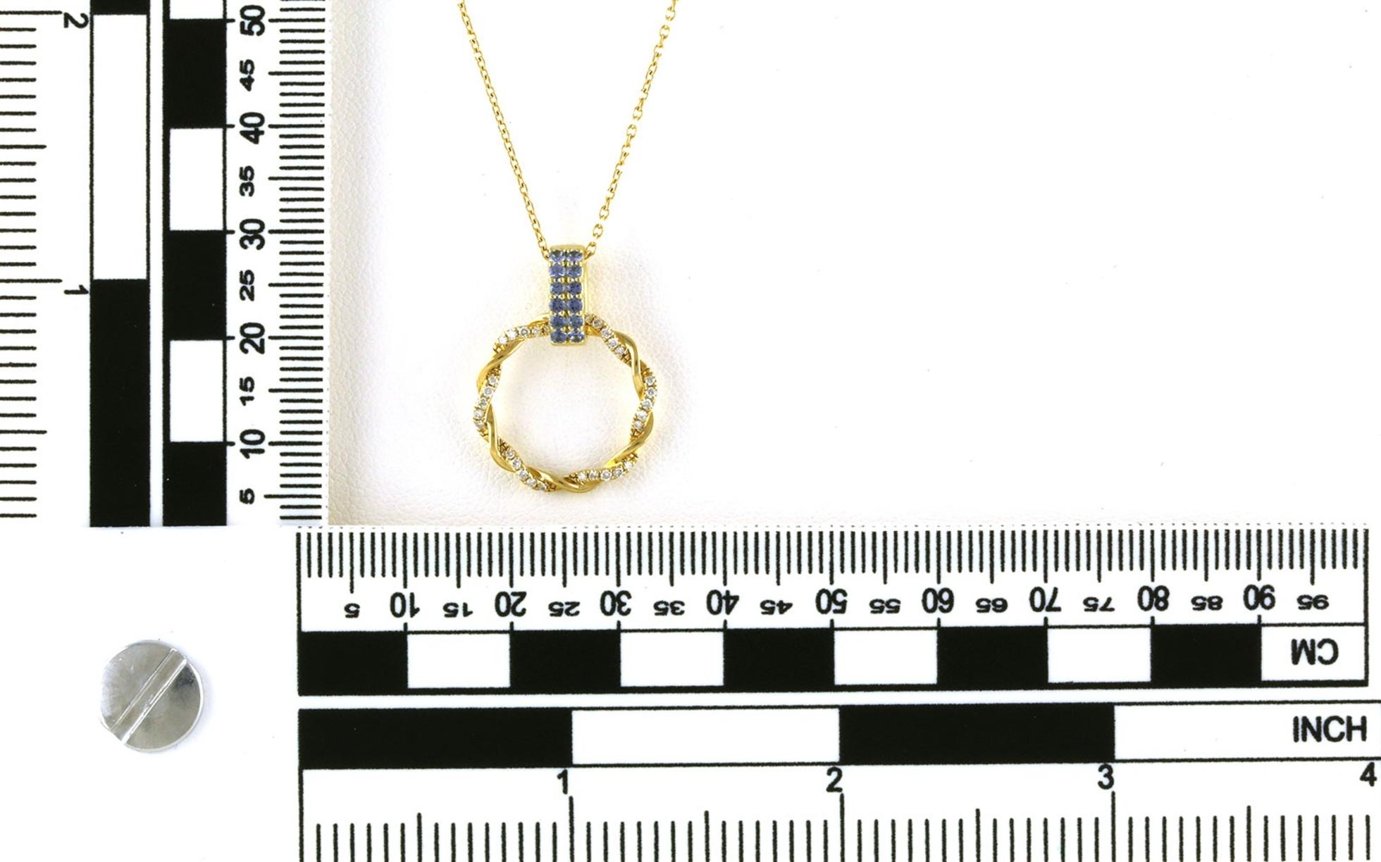 Twisted Circle Diamond Necklace with Pave Montana Yogo Sapphire Bail in Yellow Gold (0.37cts TWT) scale