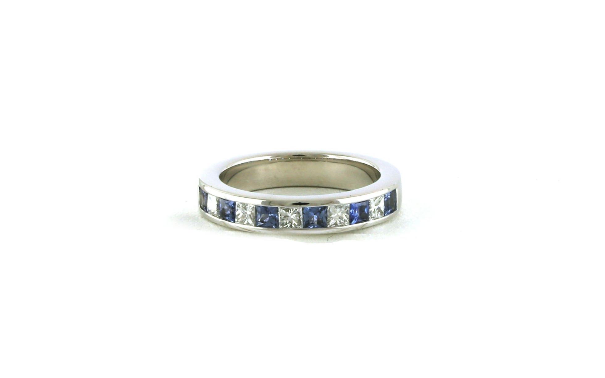11-Stone Alternating Channel-set Princess-cut Montana Yogo Sapphire and Diamond Band in White Gold (0.80cts TWT)