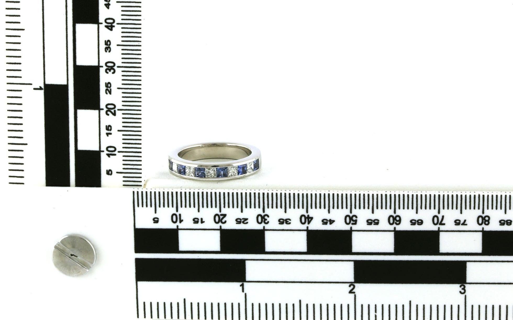 11-Stone Alternating Channel-set Princess-cut Montana Yogo Sapphire and Diamond Band in White Gold (0.80cts TWT) scale