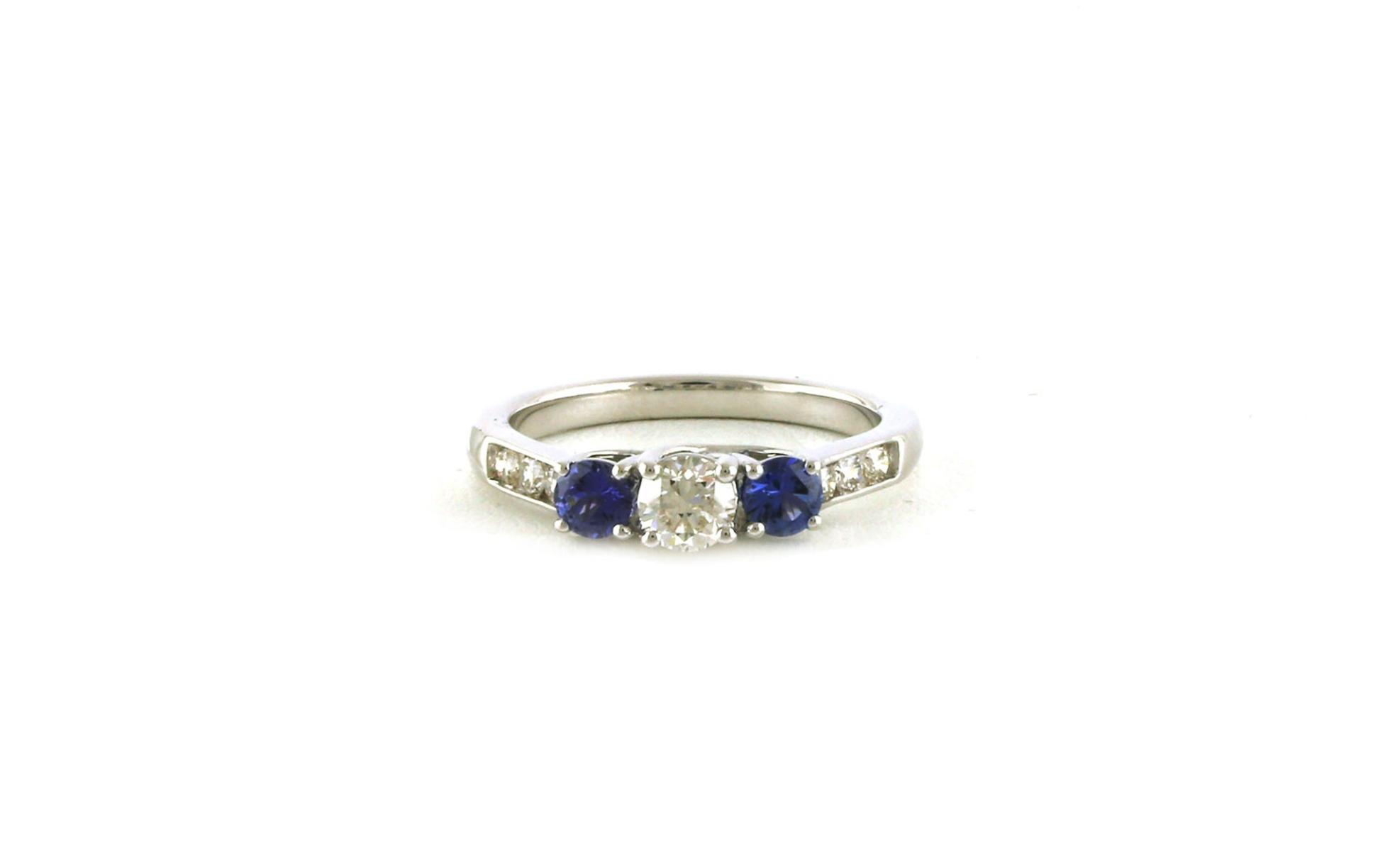 3-Stone Diamond and Montana Yogo Sapphire Ring with Channel-set Accent Diamonds in White Gold (1.10cts TWT)