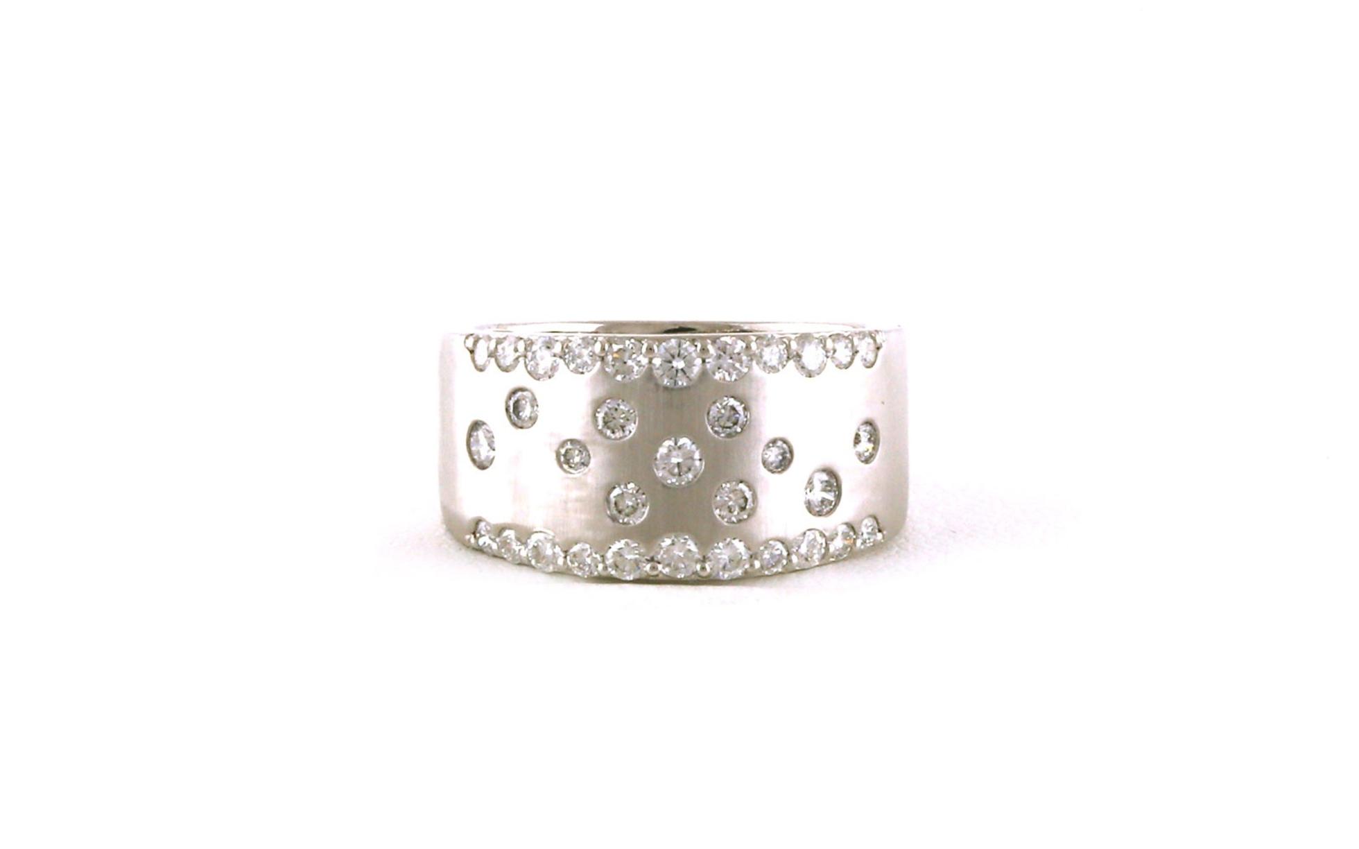 Wide Scattered Pattern Flush-set Diamond Ring with Satin Finish in White Gold (0.83cts TWT)