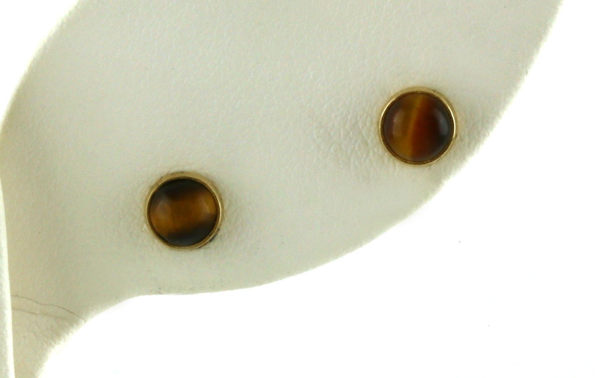 Estate Piece: Bezel-set Cabochon-cut Tiger's Eye Stud Earrings in Yellow Gold