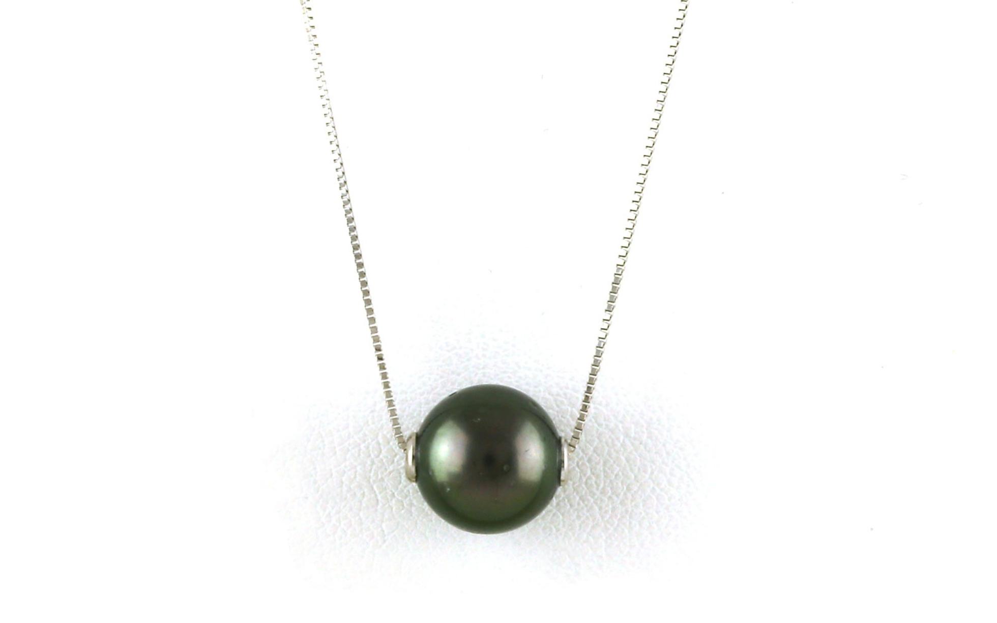 Slide-style Solitaire Tahitian Pearl Necklace on Box Chain in White Gold