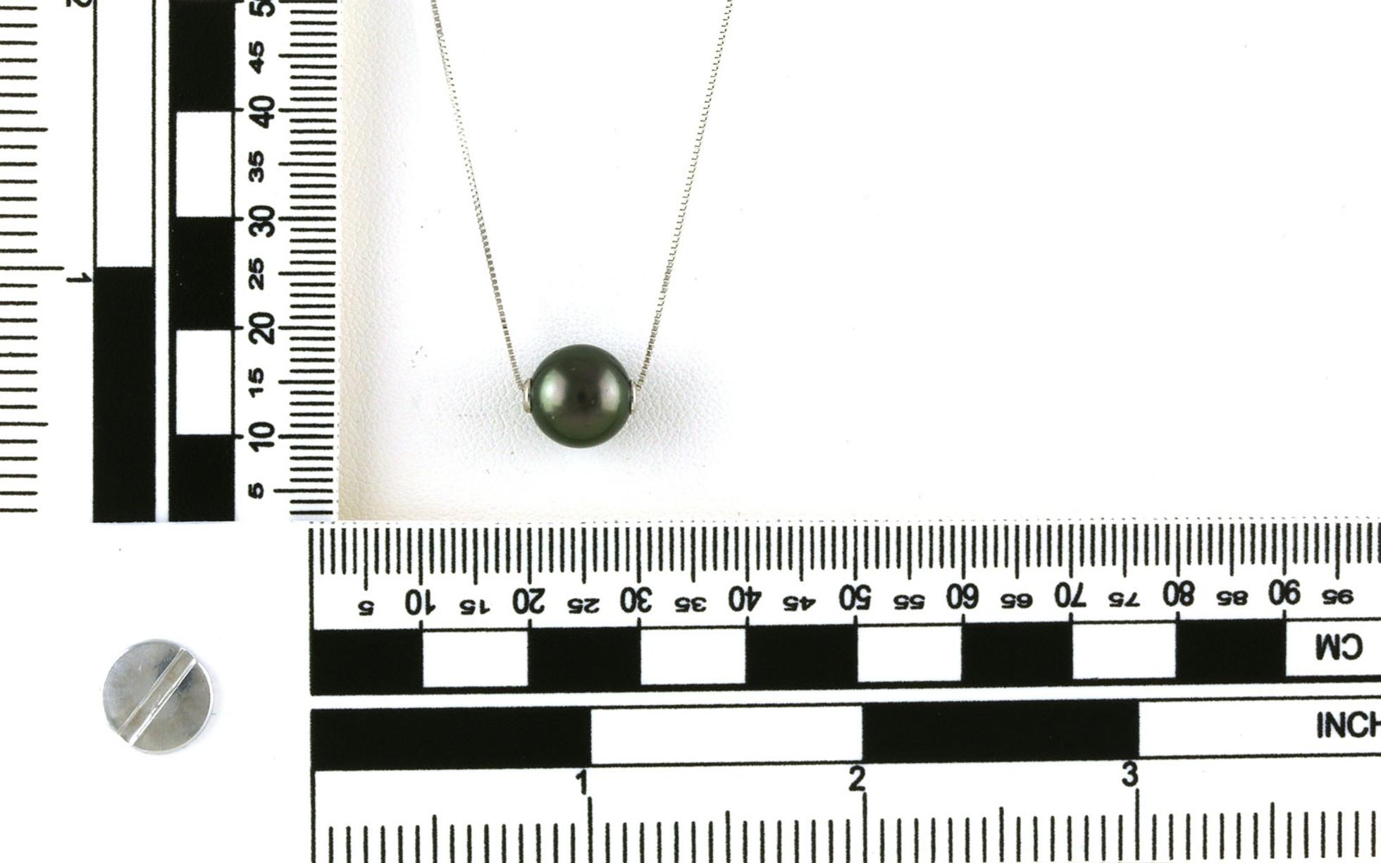 Slide-style Solitaire Tahitian Pearl Necklace on Box Chain in White Gold scale