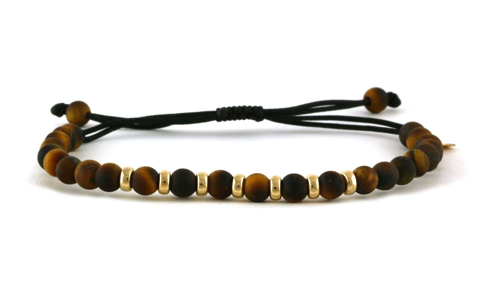 Estate Piece: Bolo-style Tiger's Eye and Gold Beaded Bracelet on Black Nylon Cord