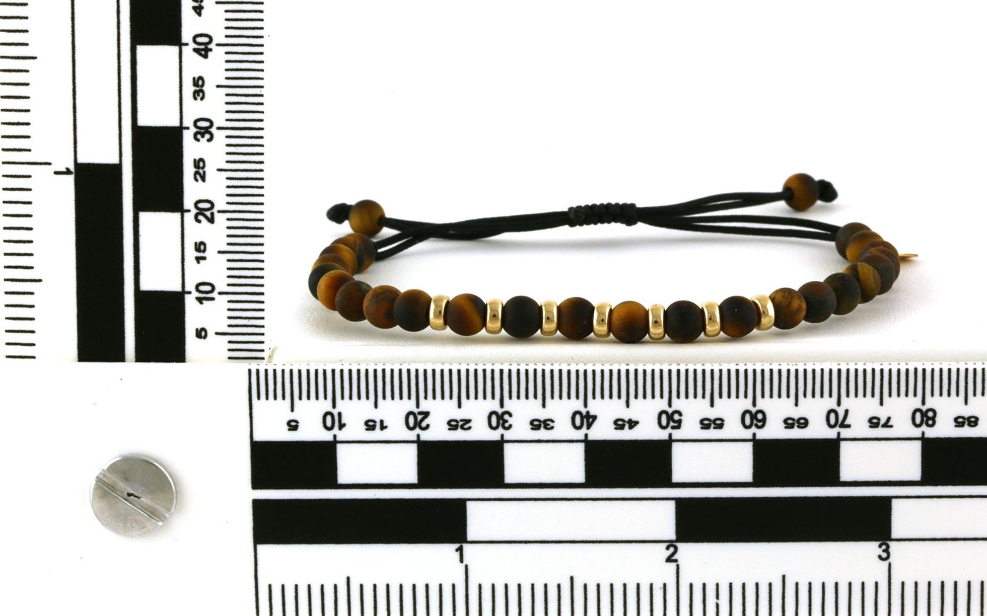 Estate Piece: Bolo-style Tiger's Eye and Gold Beaded Bracelet on Black Nylon Cord scale
