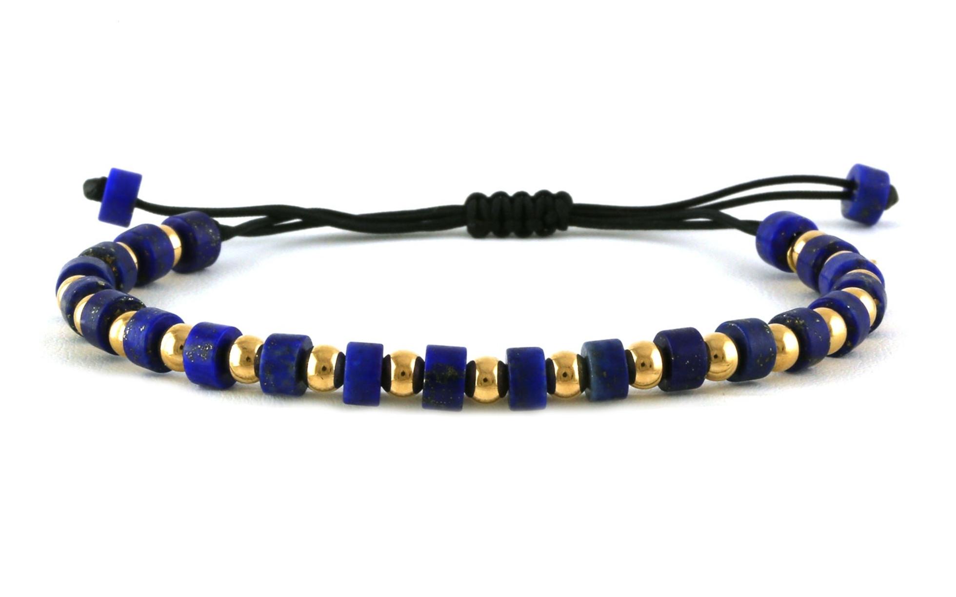 Estate Piece: Bolo-style Lapis Lazuli and Gold Beaded Bracelet on Black Nylon Cord