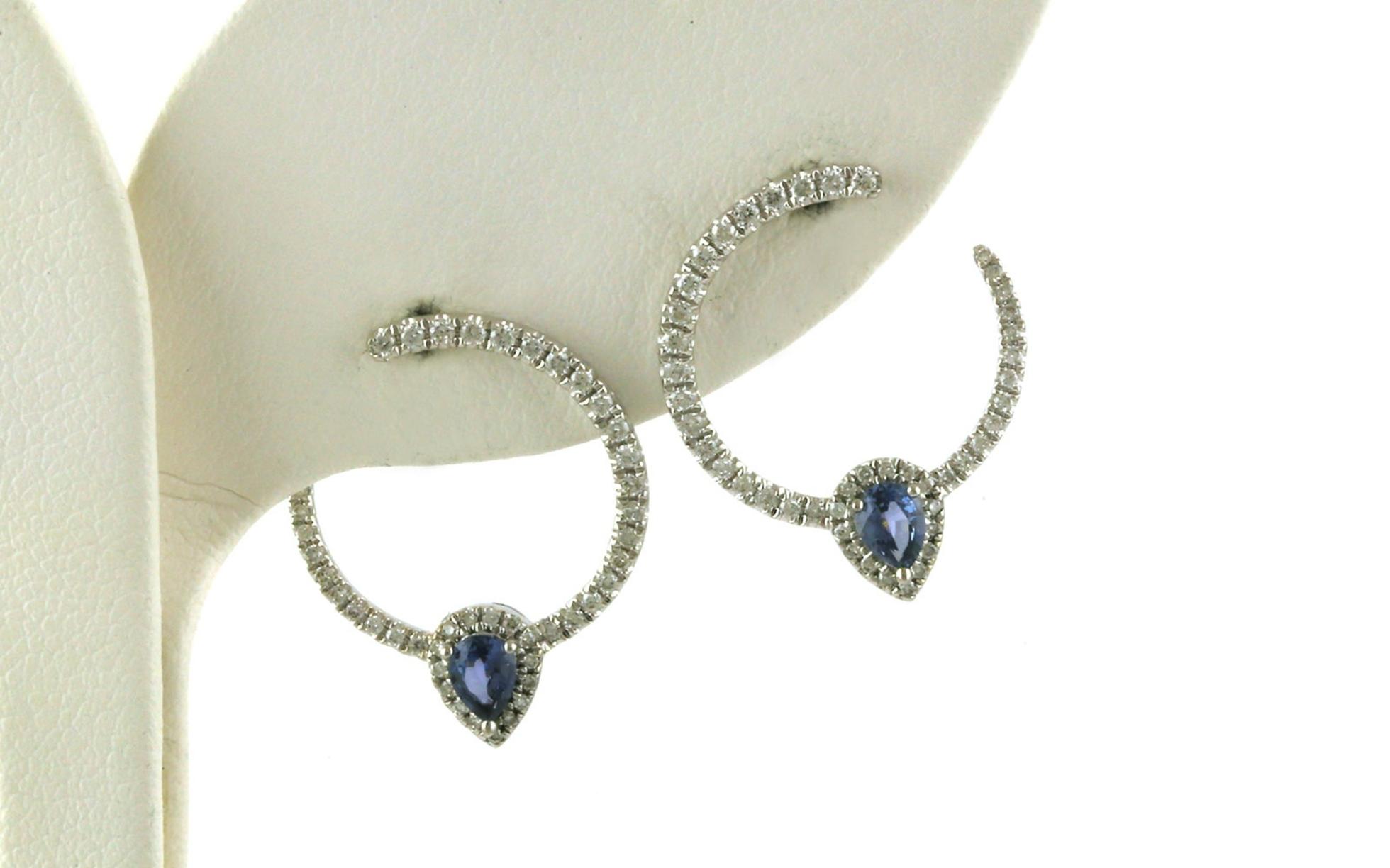 Halo Pear-cut Montana Yogo Sapphire and Diamonds Spiral Earrings in White Gold (0.72cts TWT)