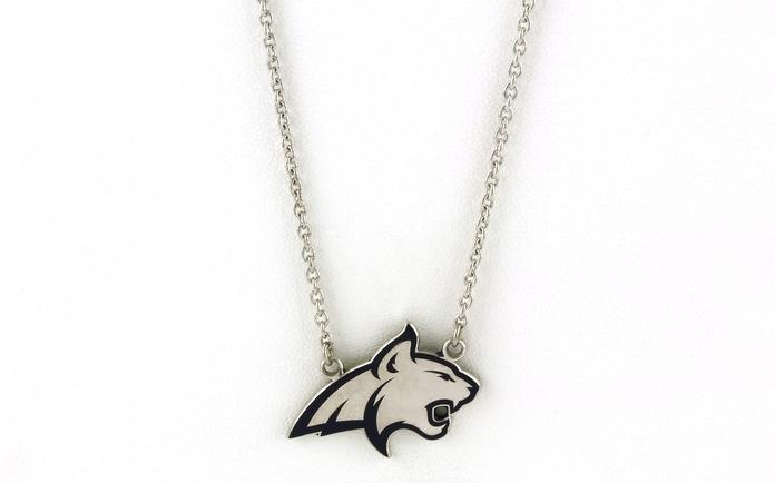 content/products/Large Official Bobcat Pendant/Charm with Navy Blue Enamel on Split Chain in Sterling Silver