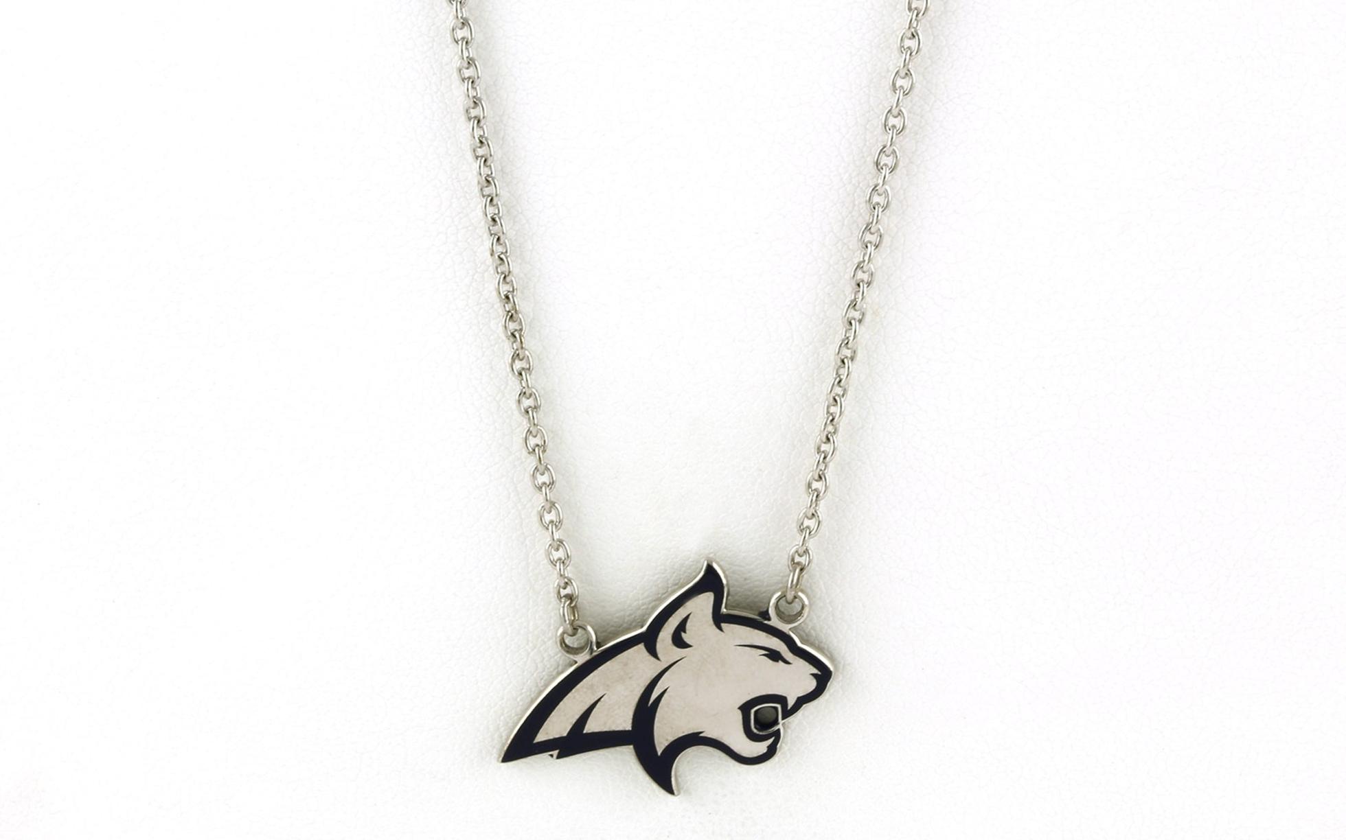 Large Official Bobcat Pendant/Charm with Navy Blue Enamel on Split Chain in Sterling Silver