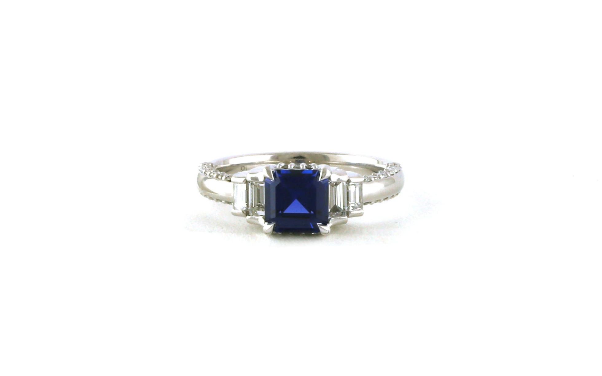 Art Deco 5-Stone Asscher-cut Montana Yogo Sapphire and Diamond Ring in White Gold (1.89cts TWT)