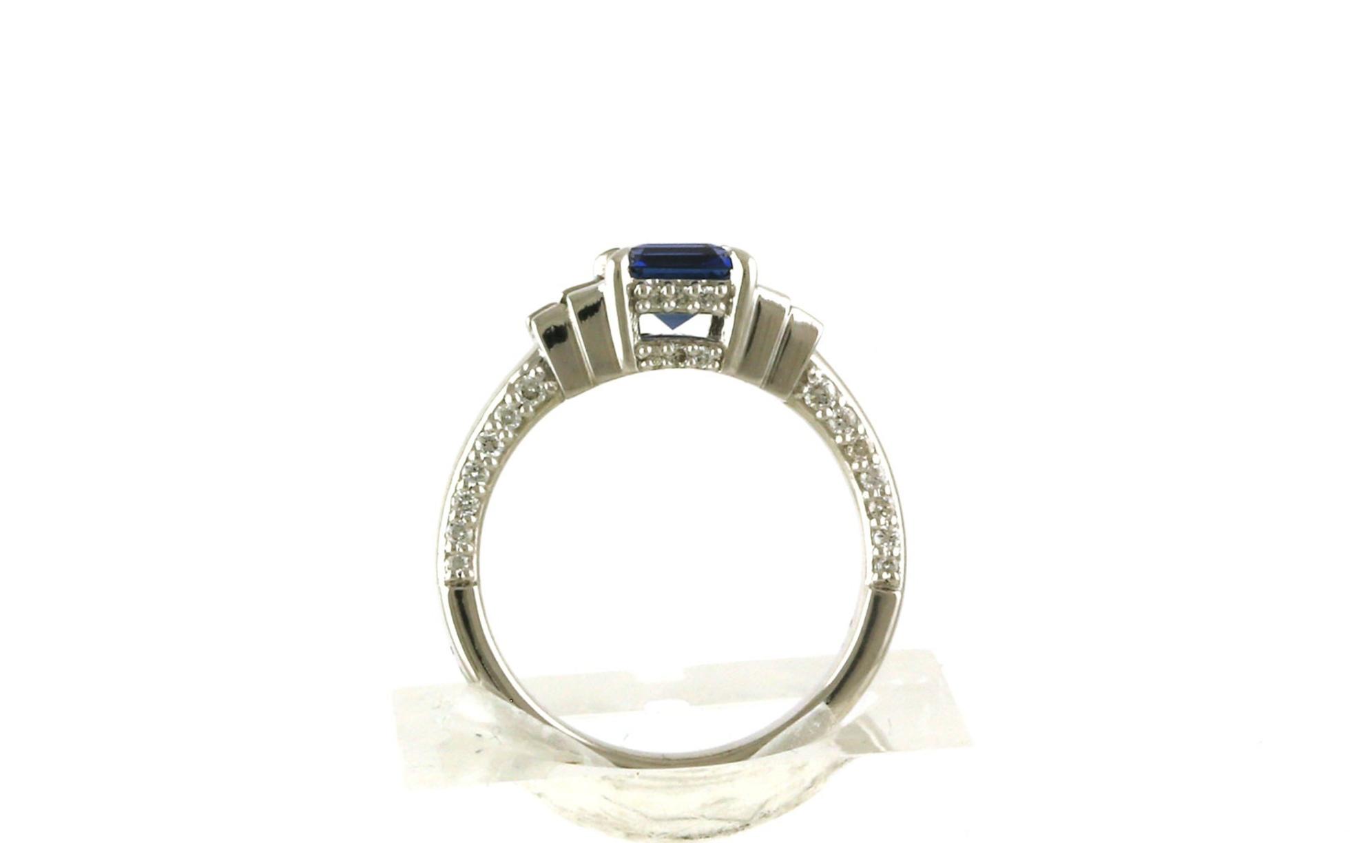 Art Deco 5-Stone Asscher-cut Montana Yogo Sapphire and Diamond Ring in White Gold (1.89cts TWT) side