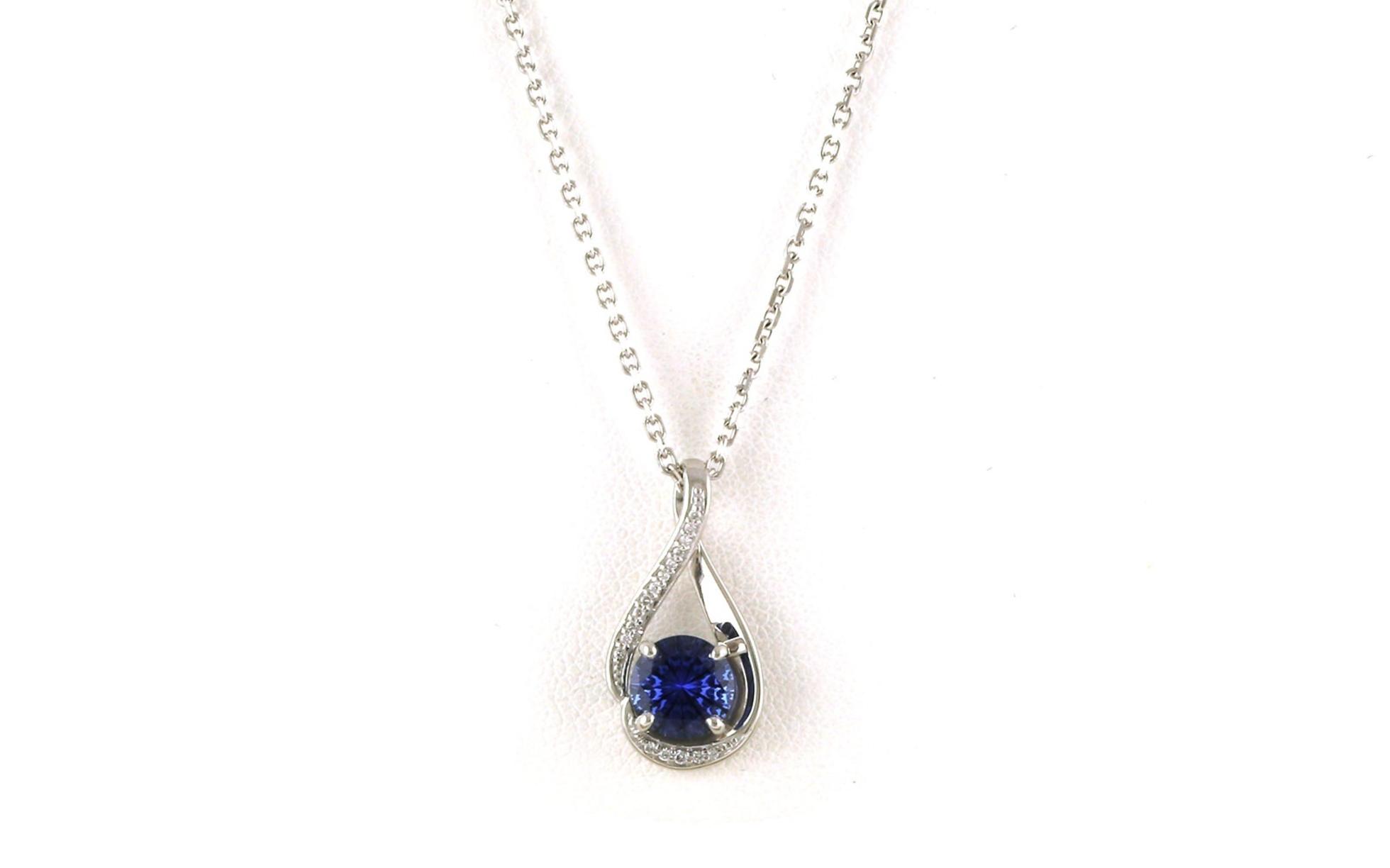 Teardrop Montana Yogo Sapphire and Pave Diamond Necklace in White Gold (1.35cts TWT)