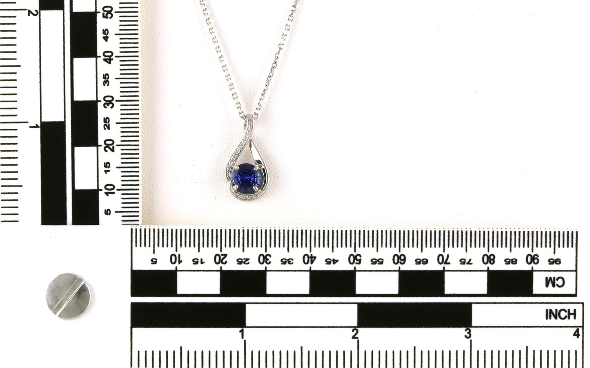 Teardrop Montana Yogo Sapphire and Pave Diamond Necklace in White Gold (1.35cts TWT) Scale
