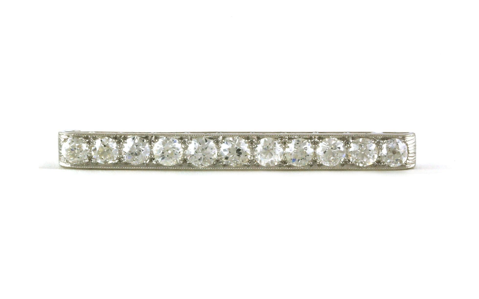 Estate Piece: 11-Stone Bar Diamond Pin with milgrain Detail in Platinum (2.75cts TWT)