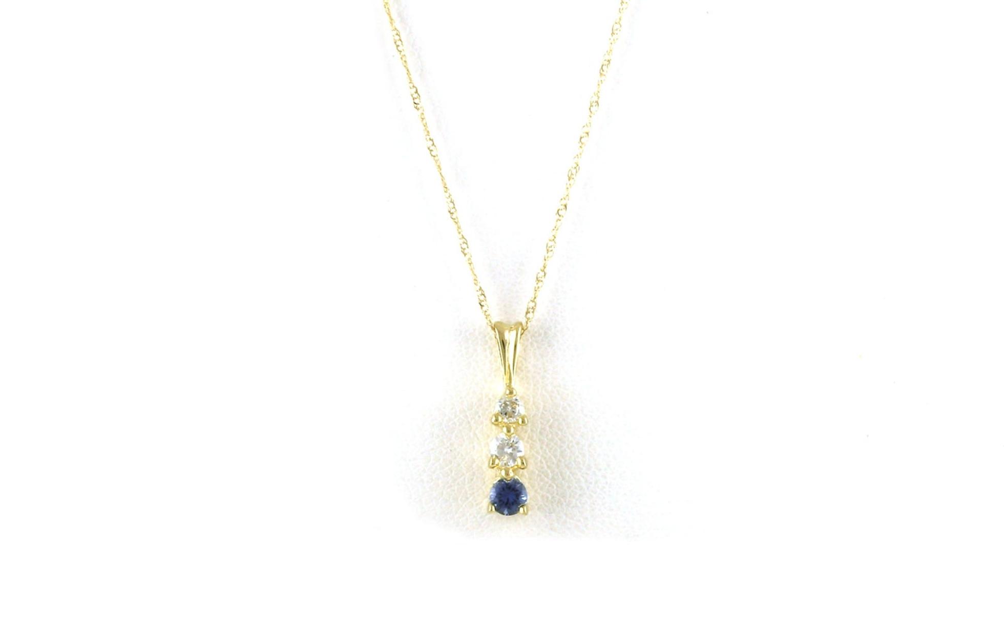 3-Stone Vertical Drop Montana Yogo Sapphire and Diamond Necklace in Yellow Gold (0.24cts TWT)