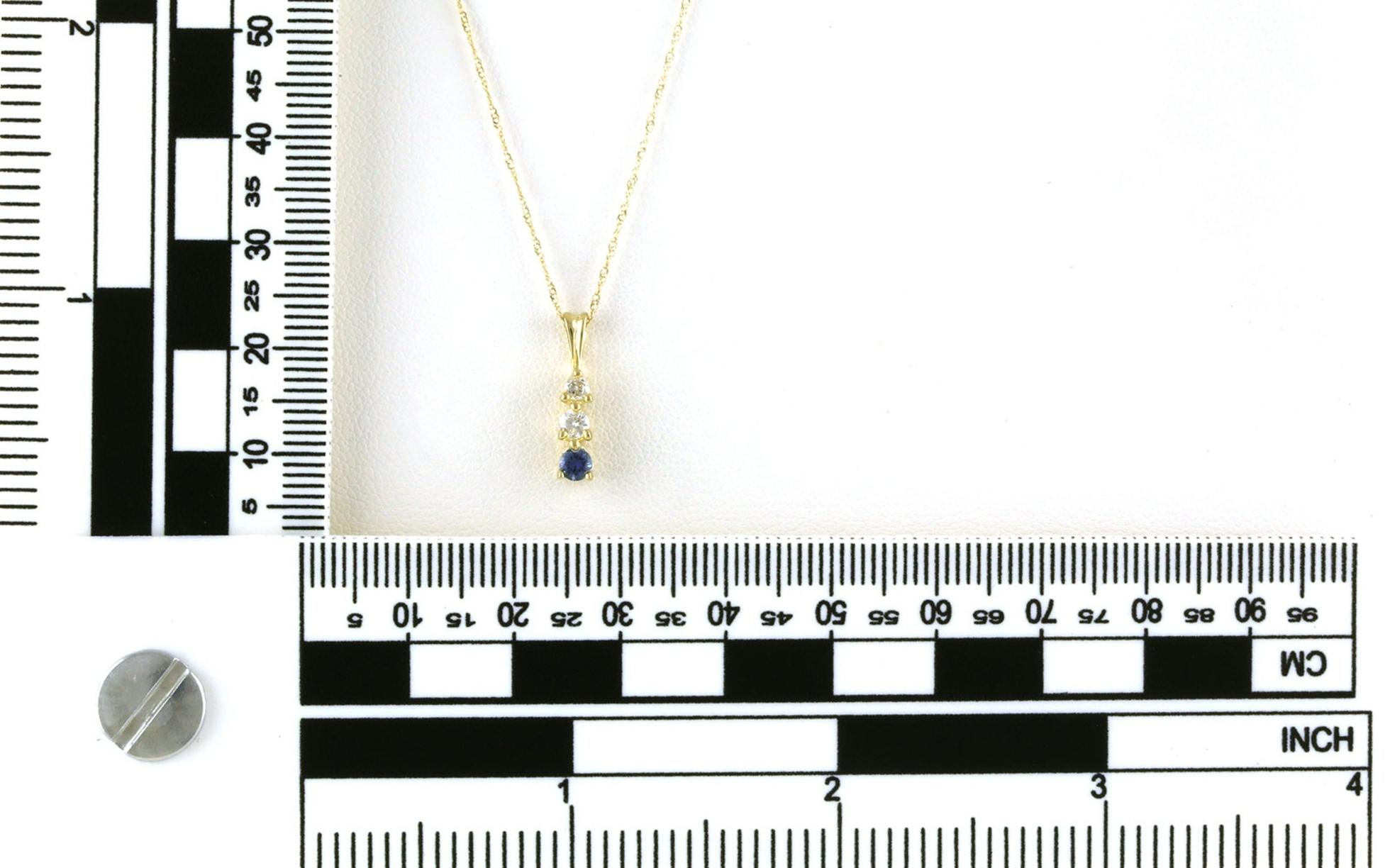 3-Stone Vertical Drop Montana Yogo Sapphire and Diamond Necklace in Yellow Gold (0.24cts TWT) scale