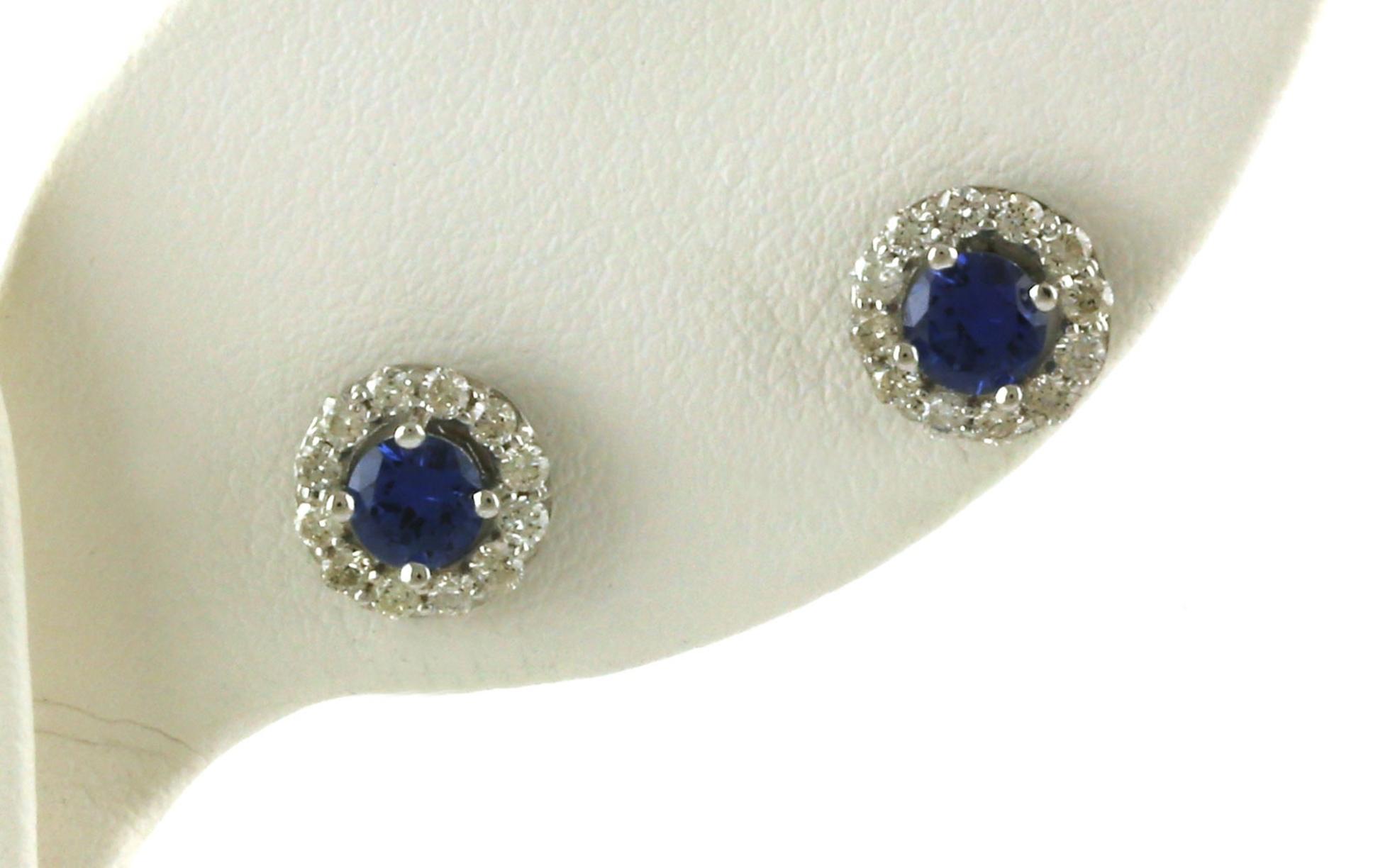 Halo-style Montana Yogo Sapphire and Diamond Stud Earrings in White Gold (0.99cts TWT)