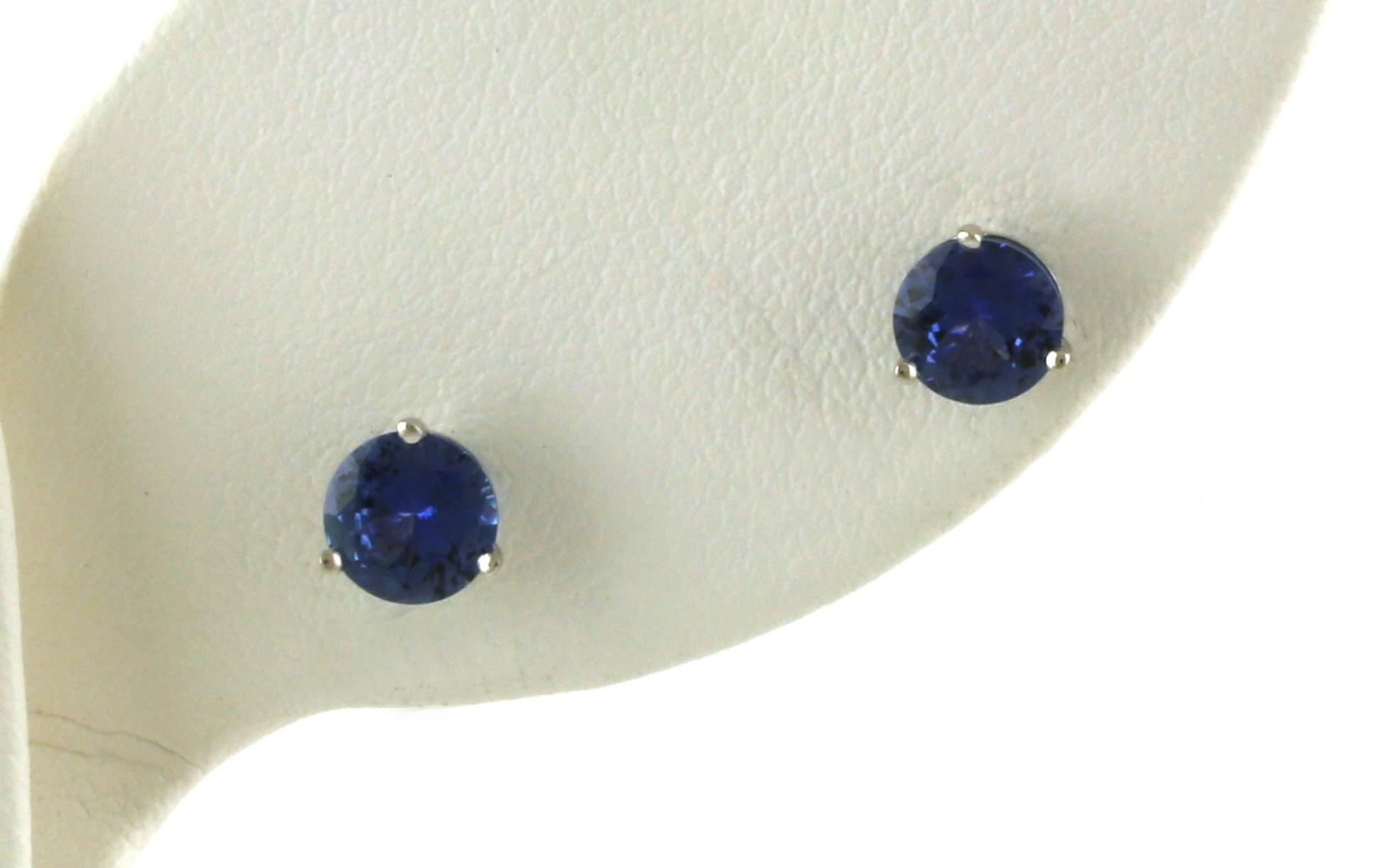 Montana Yogo Sapphire Stud Earrings in 3-Prong Martini Settings in White Gold (1.00cts TWT)