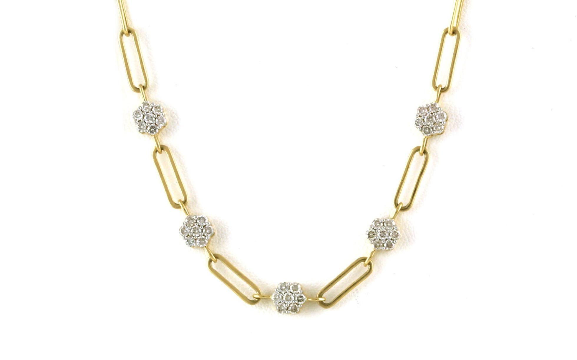 Cluster Diamond Paperclip Necklace Two-Toned Yellow Gold With Rhodium Plating (0.95cts TW)