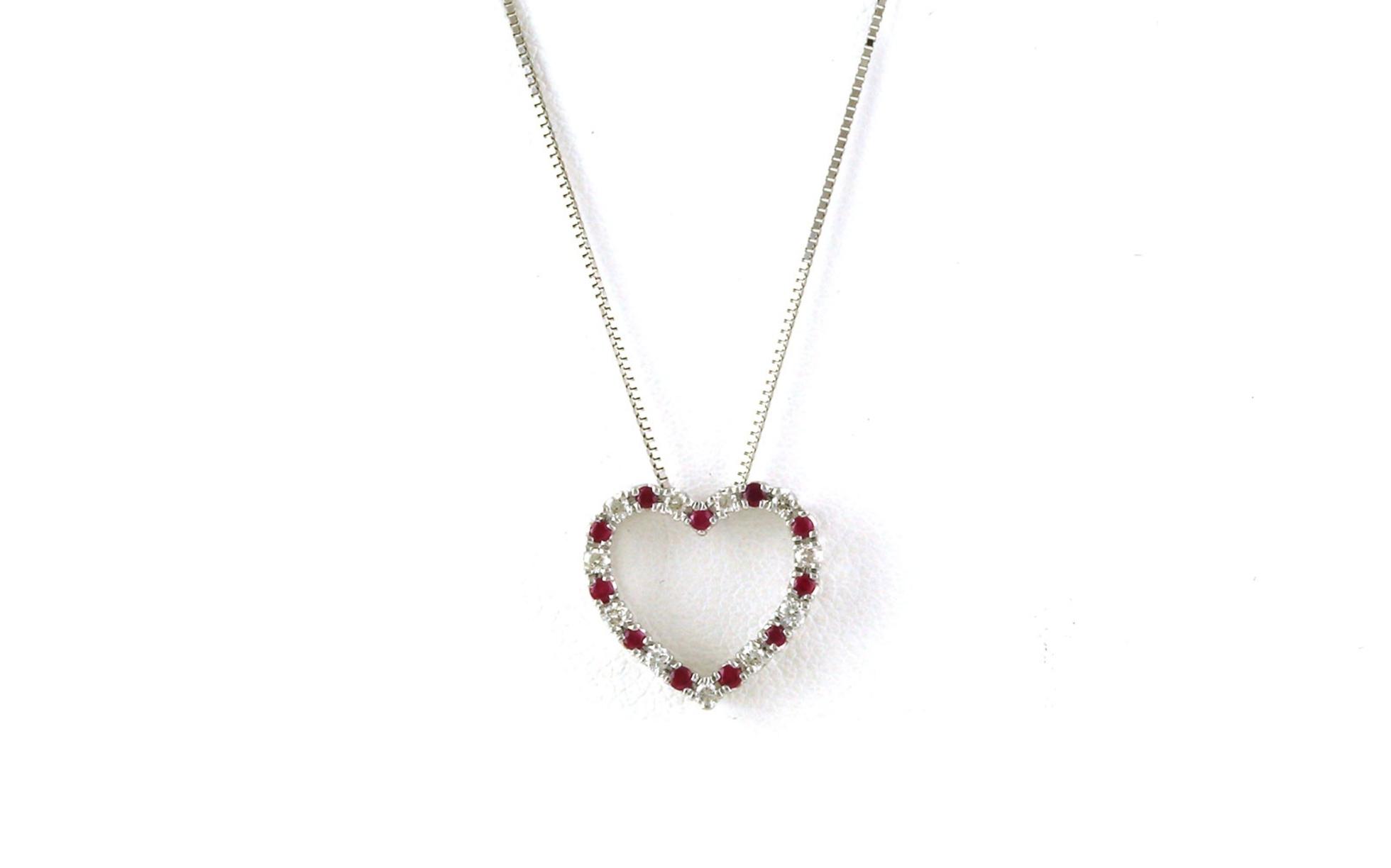 Heart Alternating Ruby and Diamond Necklace in White Gold (0.27cts TWT)