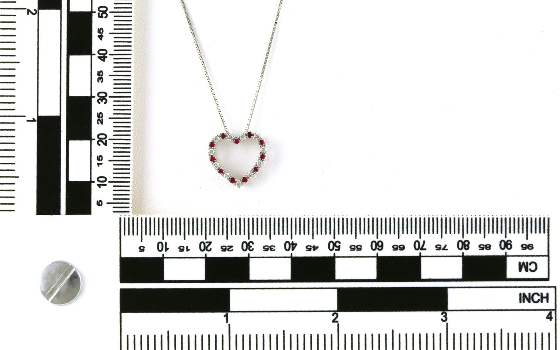 Heart Alternating Ruby and Diamond Necklace in White Gold (0.27cts TWT) scale