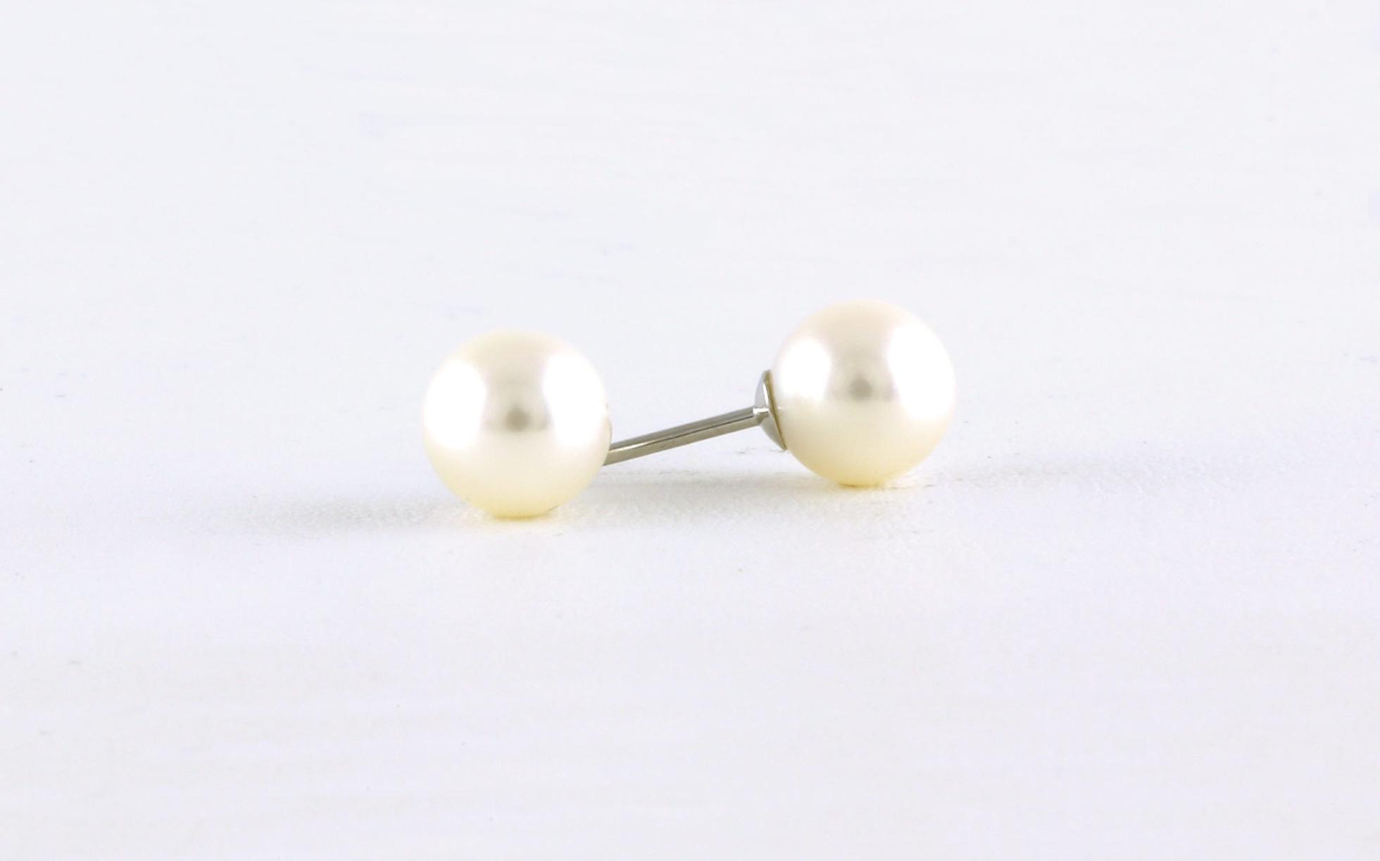 Fresh Water Pearl Stud Earrings in White Gold (6.5 - 7 mm) side