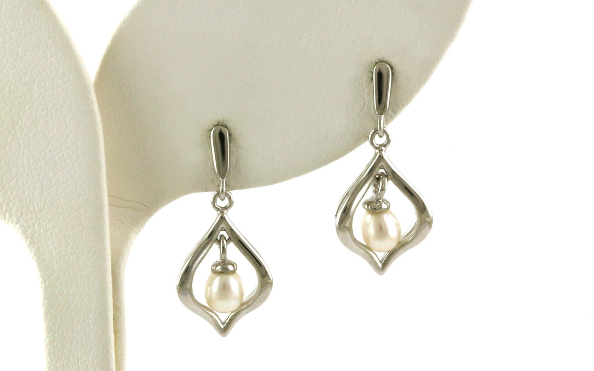 Tear Drop Pearl Dangle Earrings in Sterling Silver