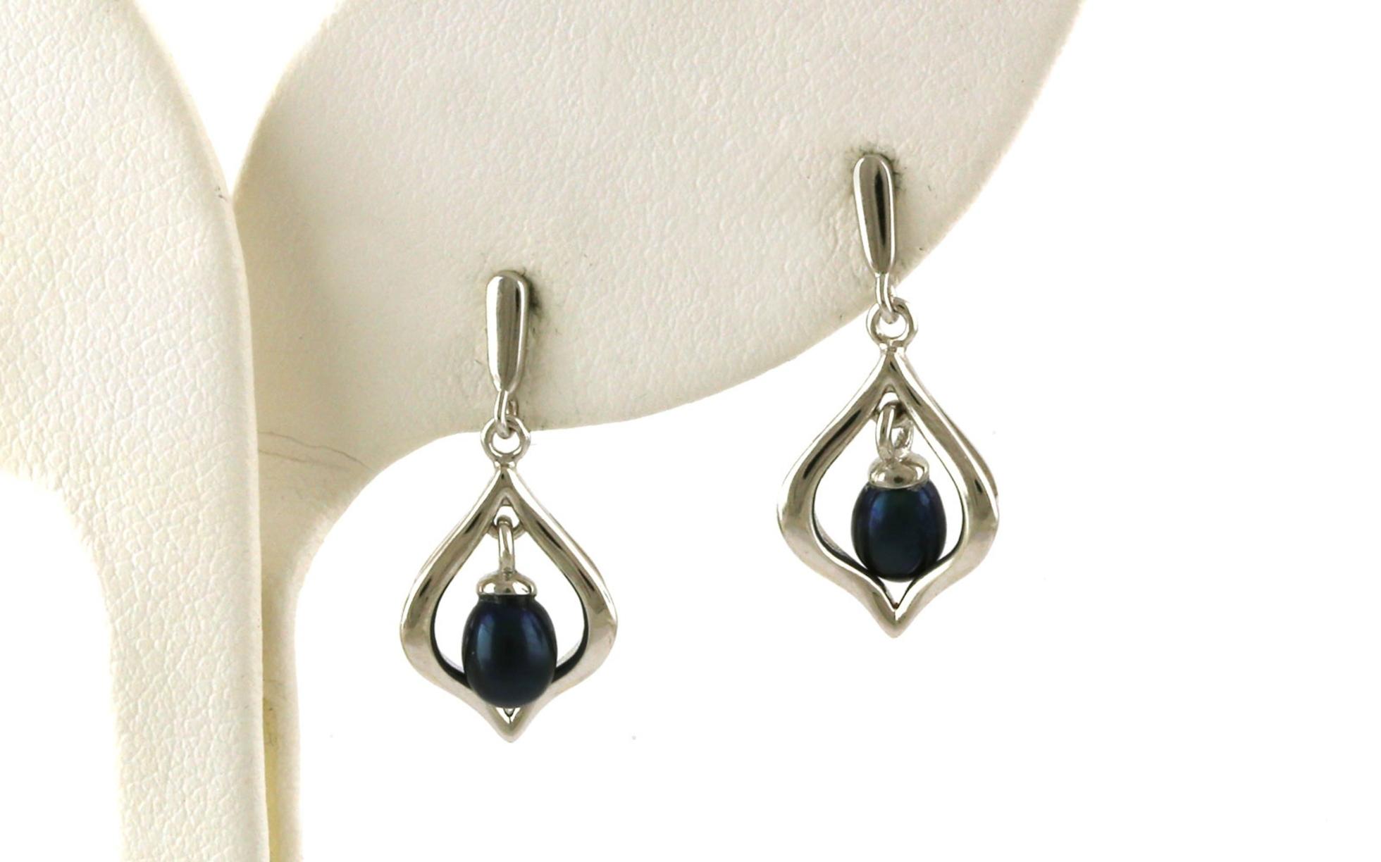 Tear Drop Dyed Black Pearl Dangle Earrings in Sterling Silver