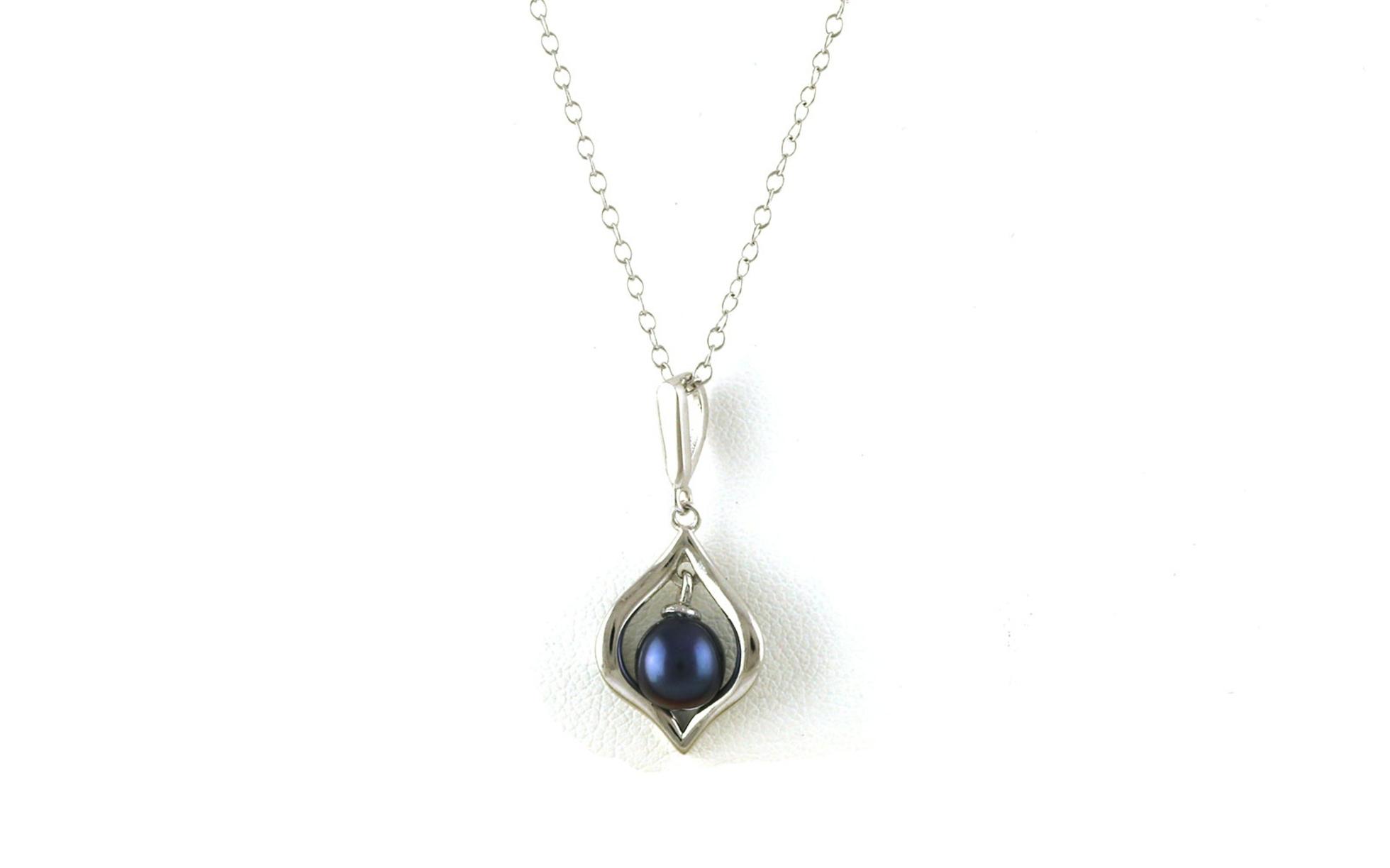 Tear Drop Dyed Black Pearl Necklace in Sterling Silver